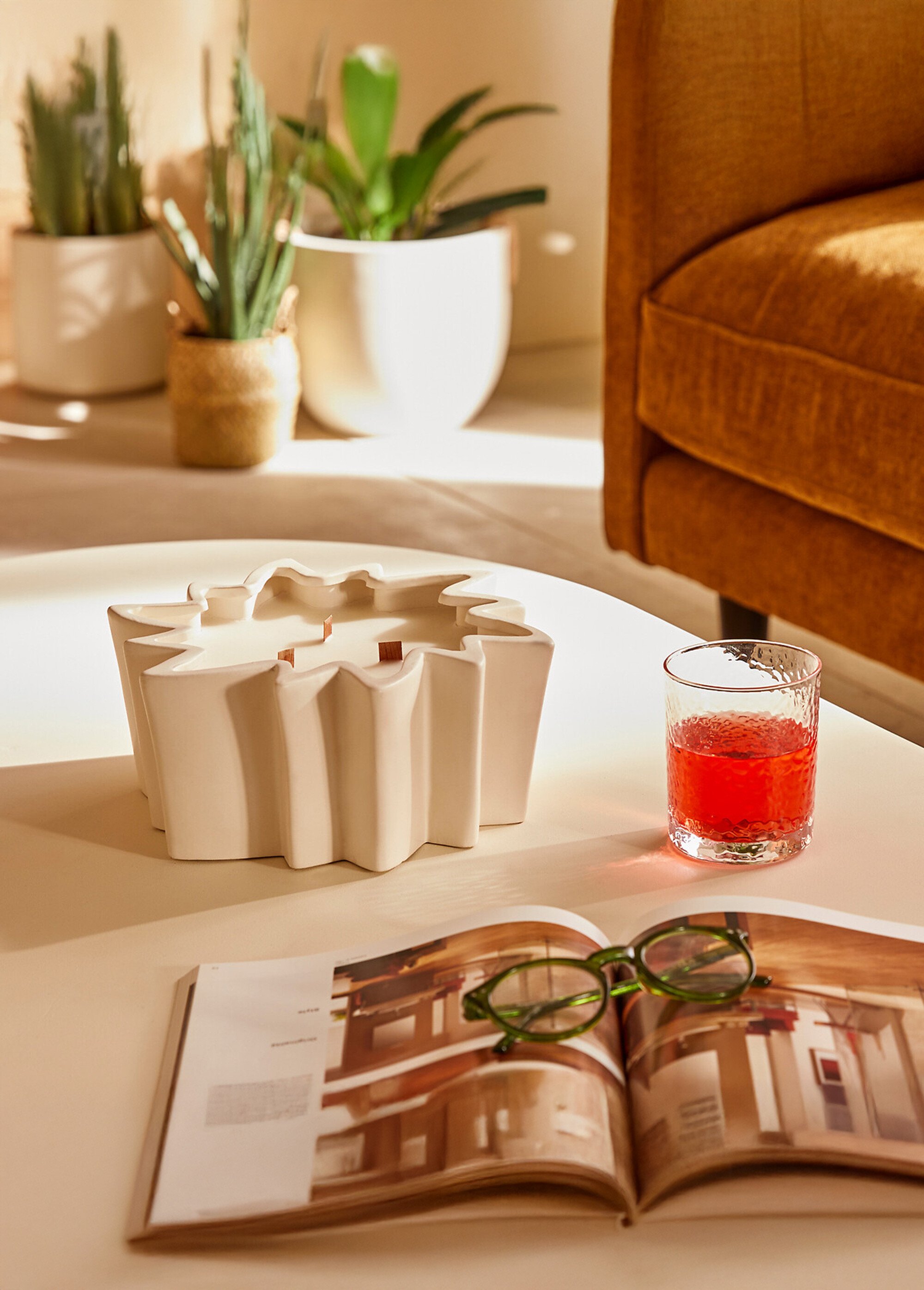 Bougie parfumée 3 mèches, étoile céramique Blanc JJA-214836 SI2