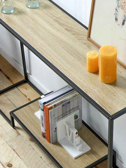 Console épurée métal et décor chêne MARRON CAL-12146133 DE1