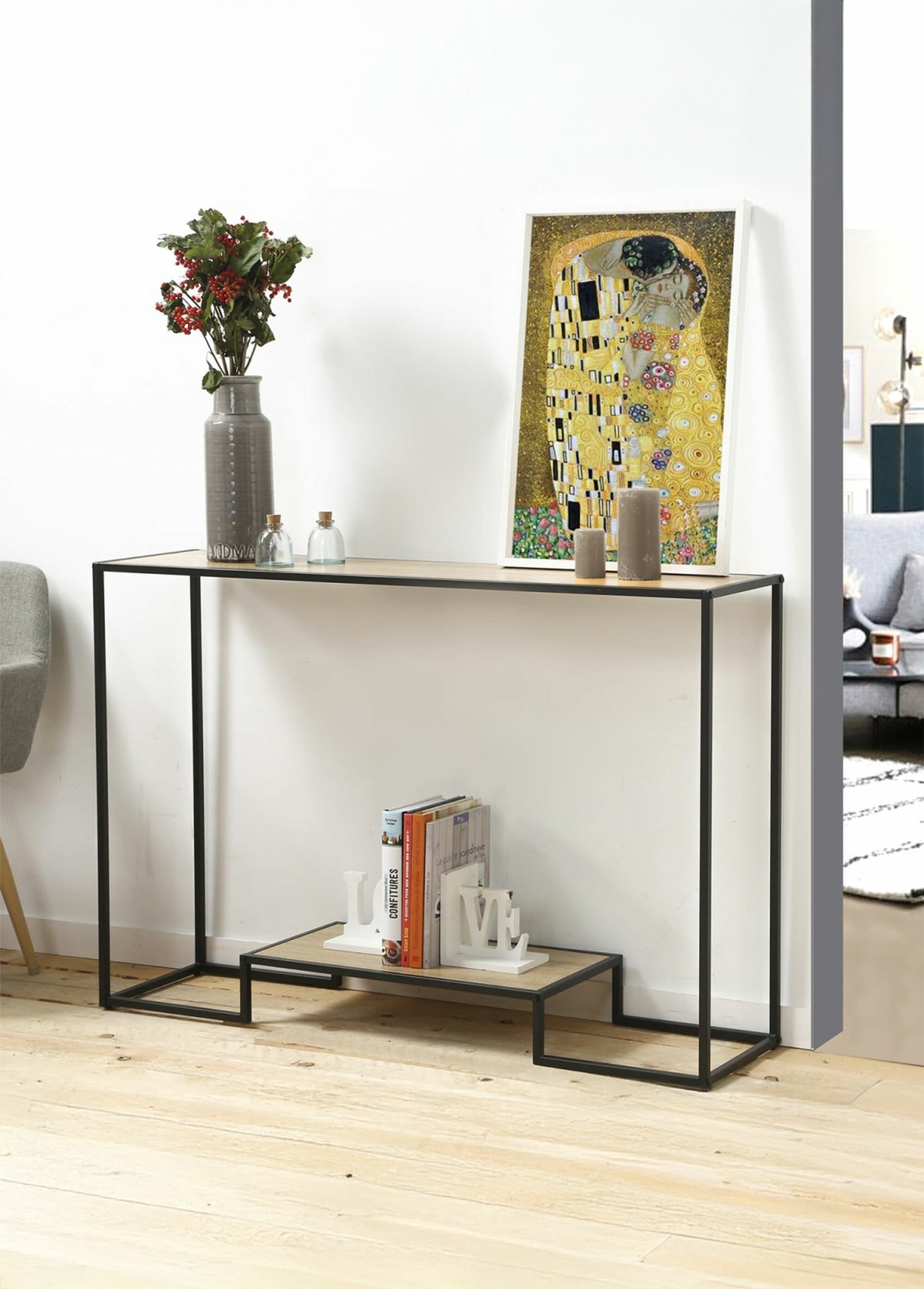 Console épurée métal et décor chêne MARRON CAL-12146133 SI1