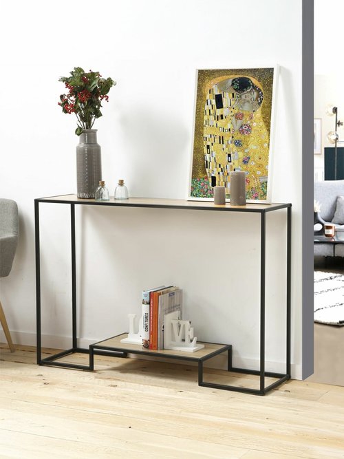 Console épurée métal et décor chêne MARRON CAL-12146133 SI1