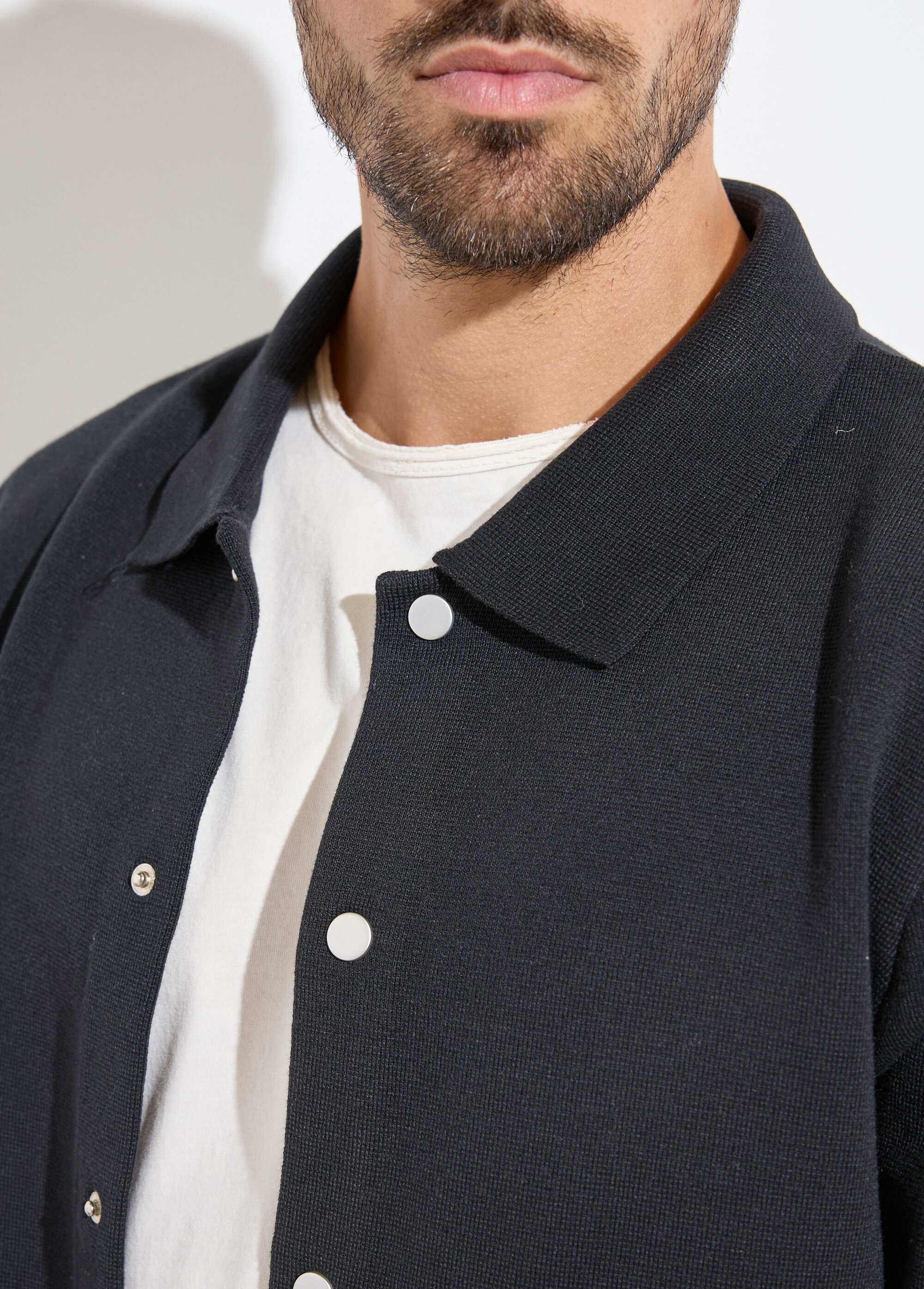 Blouson fin en maille, avec pressions Homme Noir FRIDZLSL24172-1 DE1