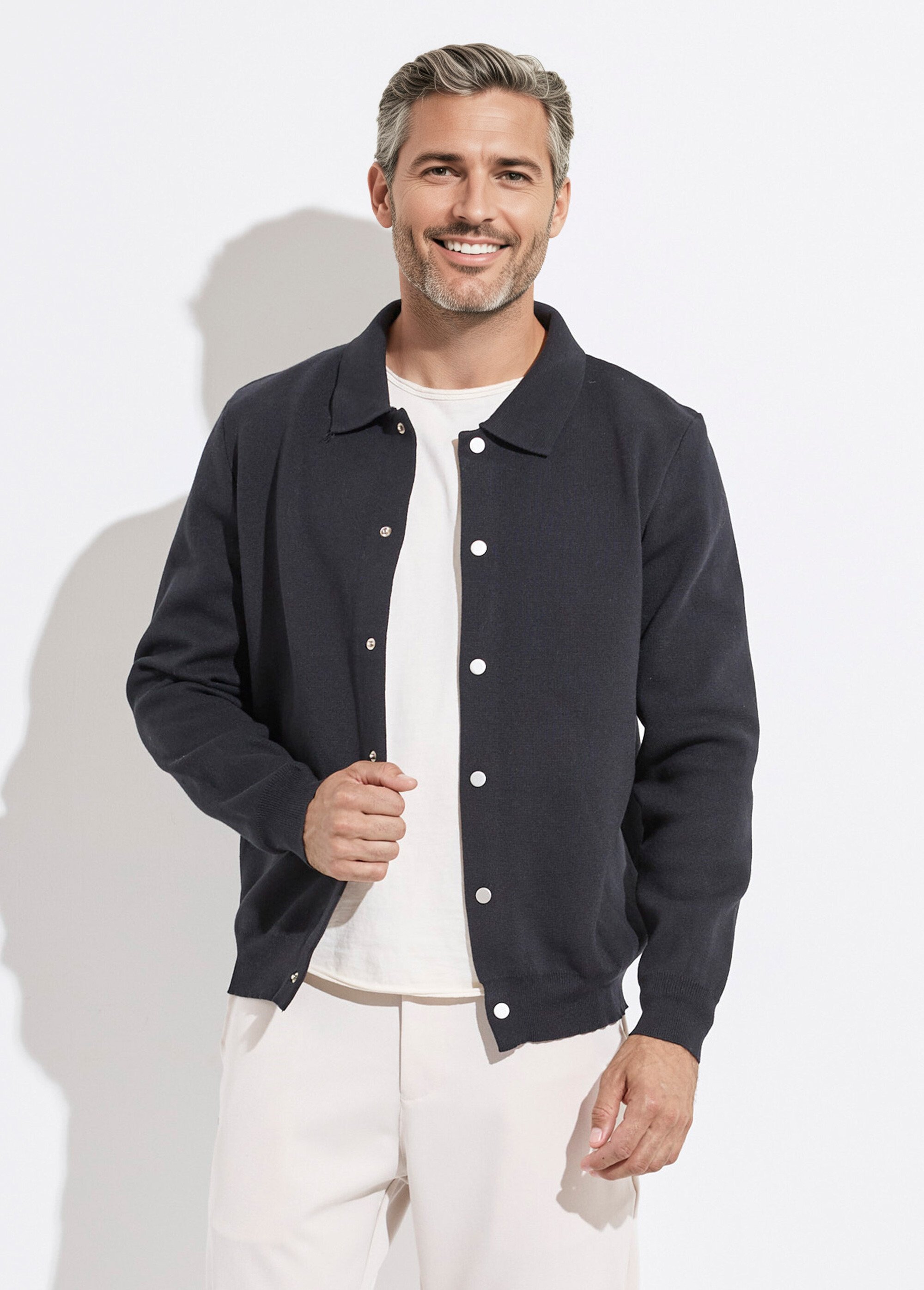 Blouson fin en maille, avec pressions Homme Noir FRIDZLSL24172-1 FA1