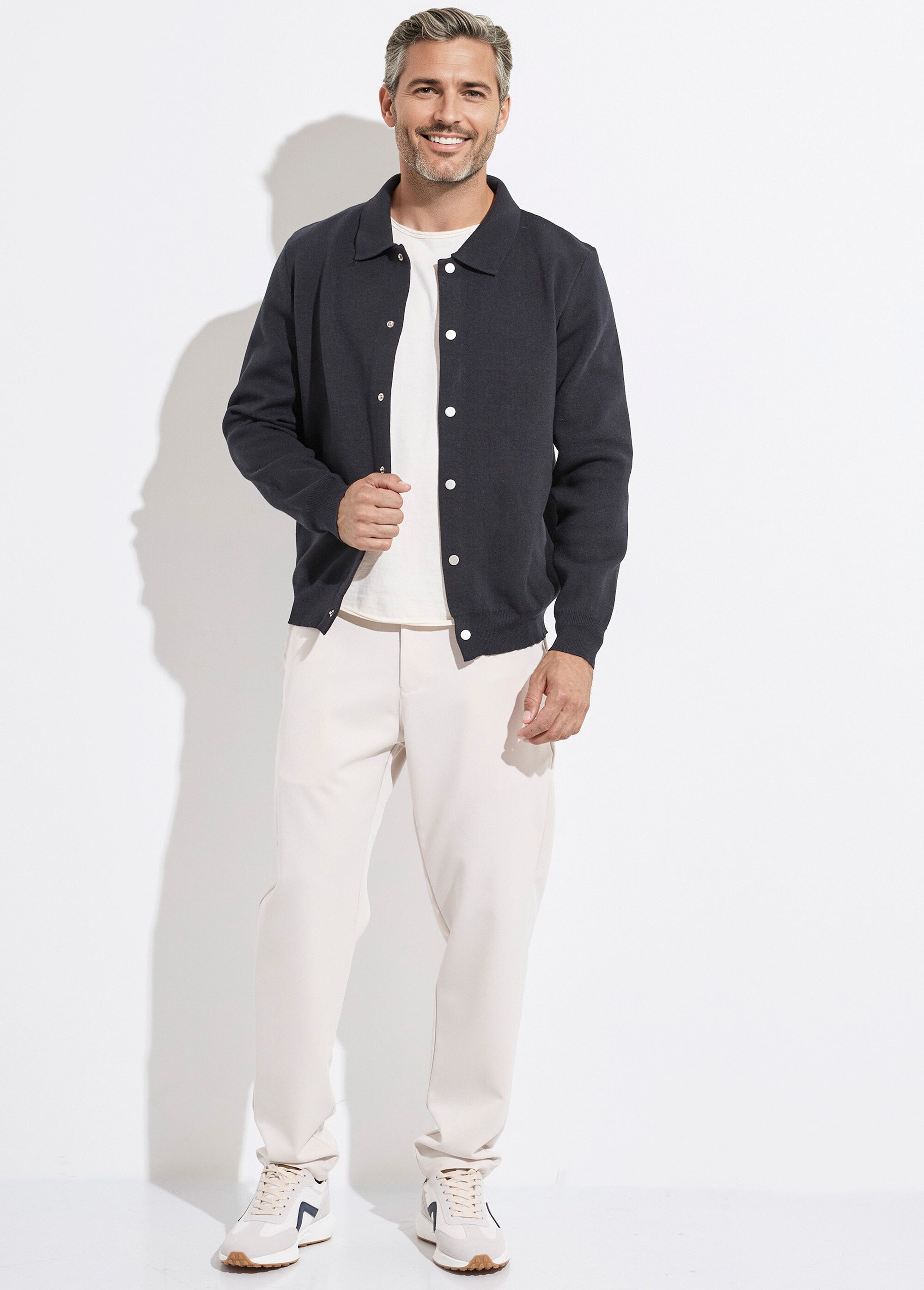 Blouson fin en maille, avec pressions Homme Noir FRIDZLSL24172-1 SF1