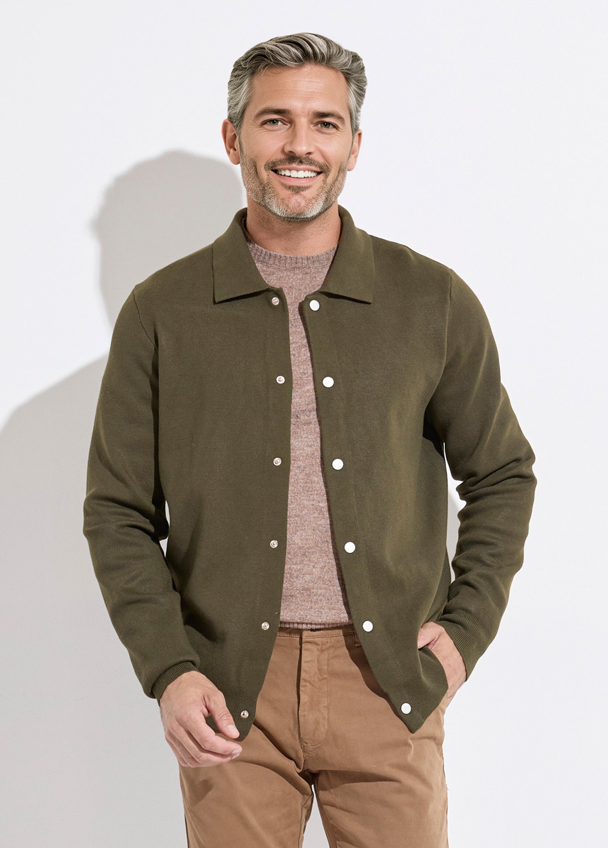 Blouson fin en maille, avec pressions Homme Vert FRIDZLSL24172-1 FA1