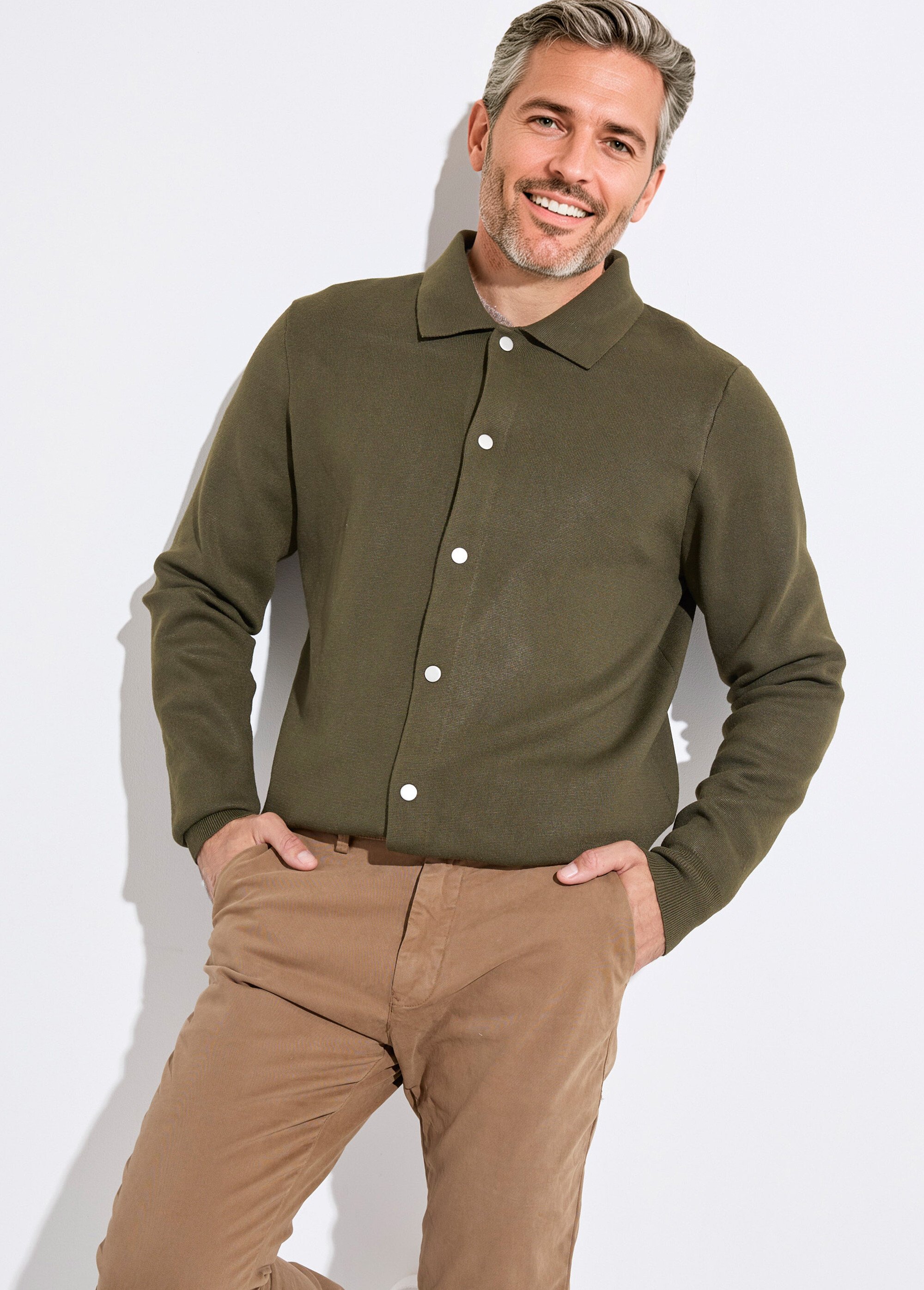 Blouson fin en maille, avec pressions Homme Vert FRIDZLSL24172-1 MV1