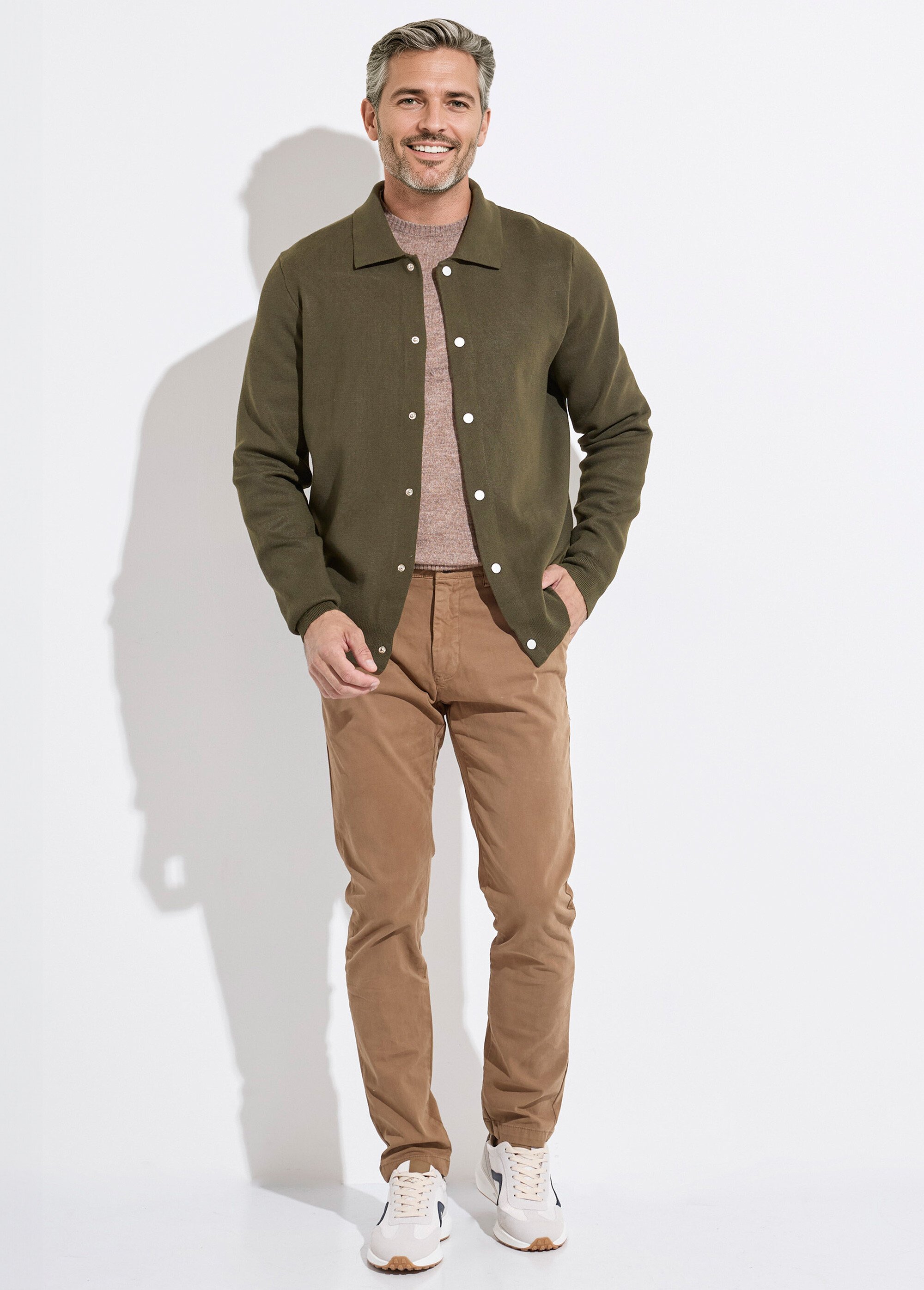 Blouson fin en maille, avec pressions Homme Vert FRIDZLSL24172-1 SF1