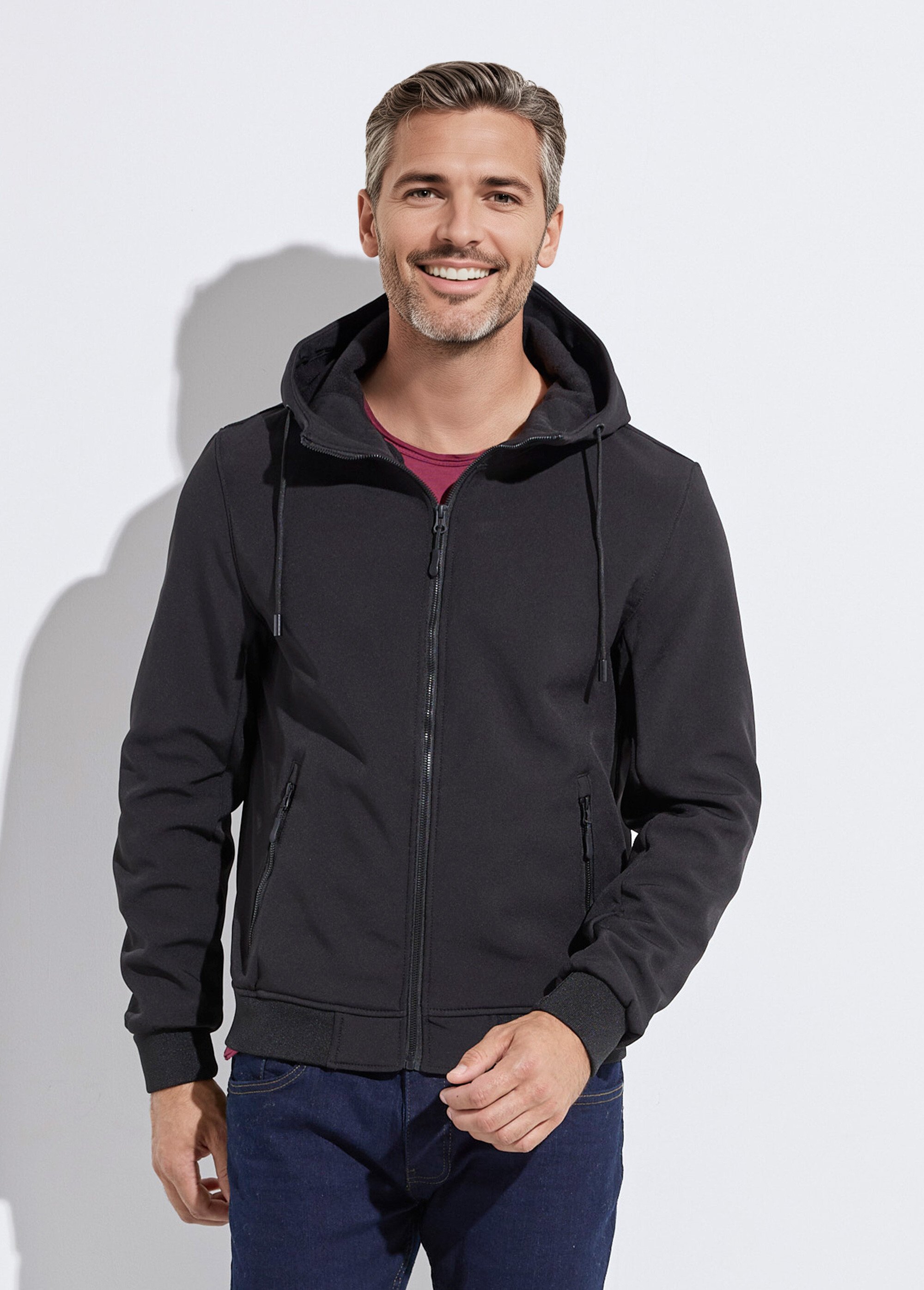 Veste sportswear mi saison courte à capuche Homme Noir KYM5367 FA1