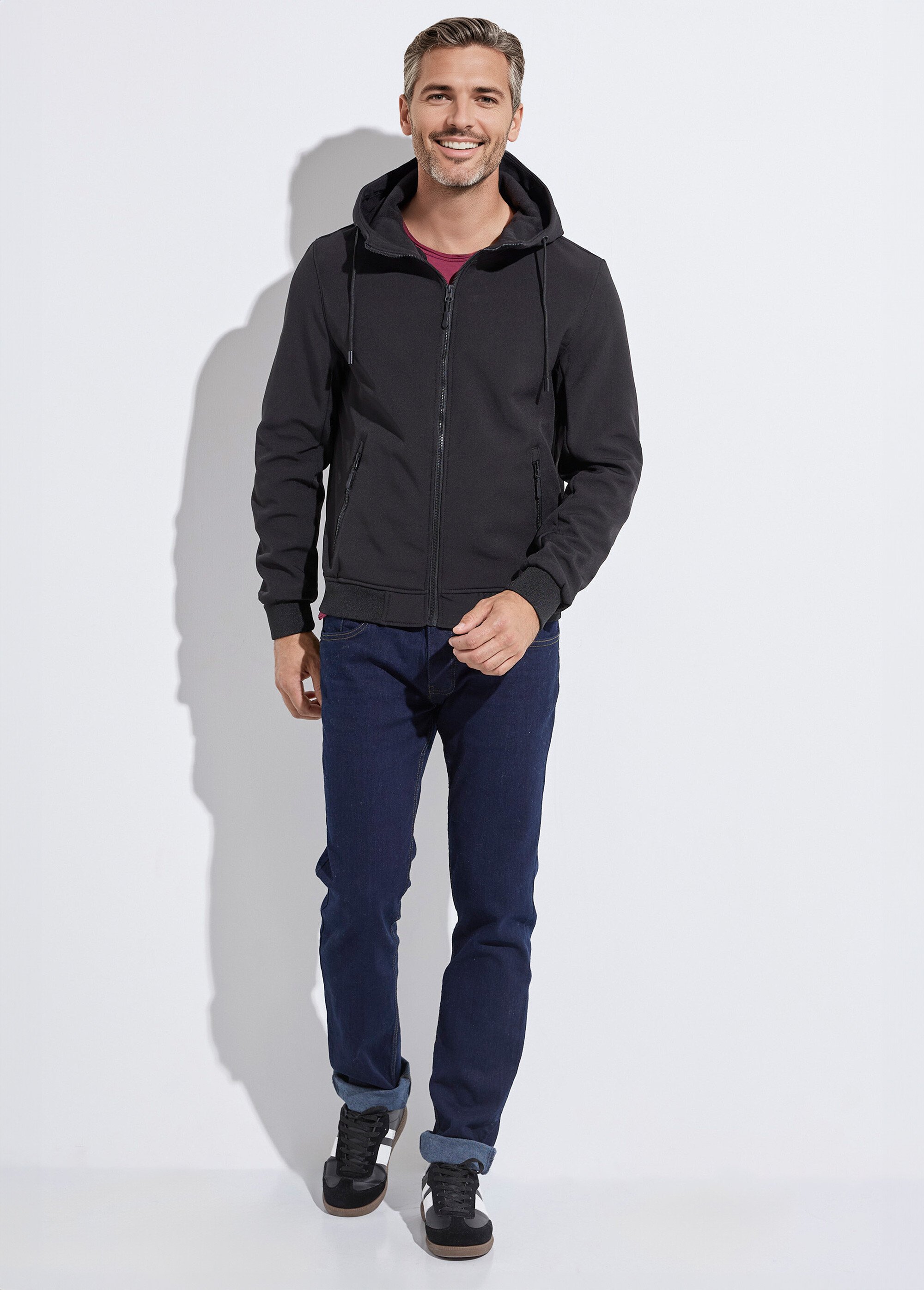 Veste sportswear mi saison courte à capuche Homme Noir KYM5367 SF1