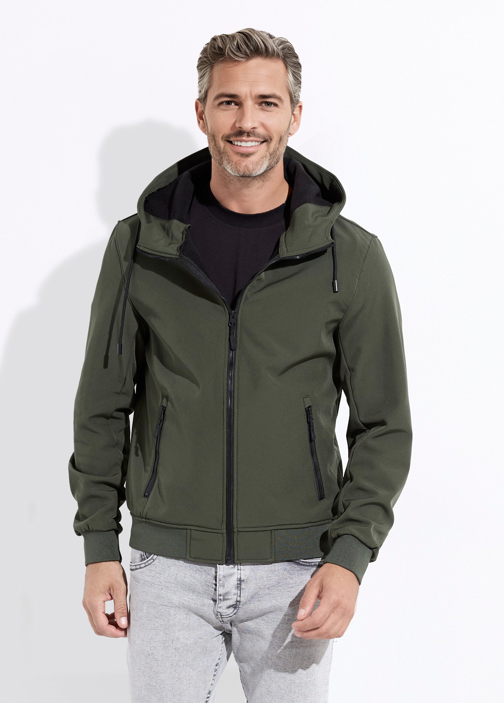 Veste sportswear mi saison courte à capuche Homme Vert KYM5367 FA1