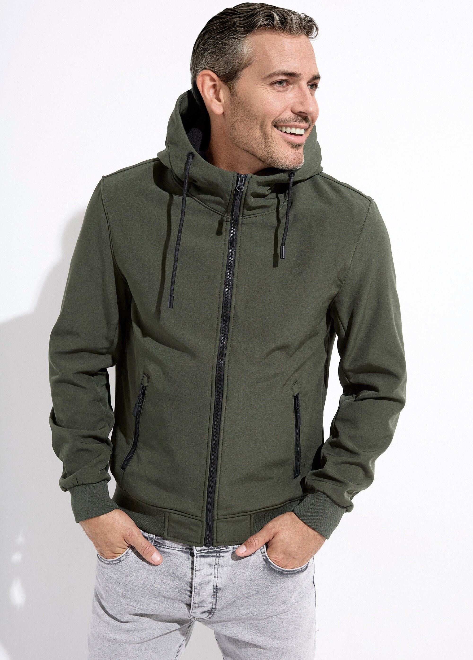 Veste sportswear mi saison courte à capuche Homme Vert KYM5367 MV1