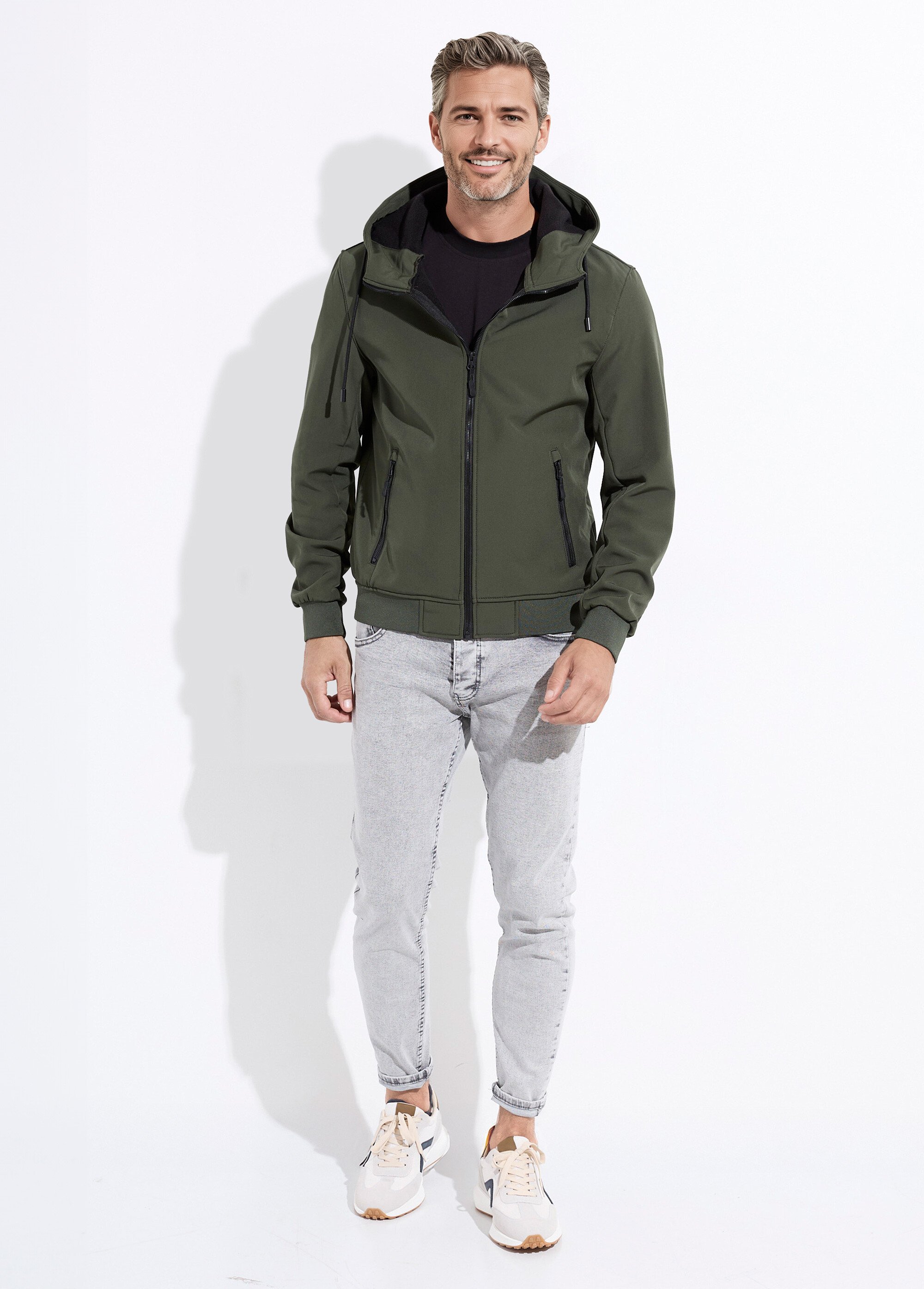 Veste sportswear mi saison courte à capuche Homme Vert KYM5367 SF1