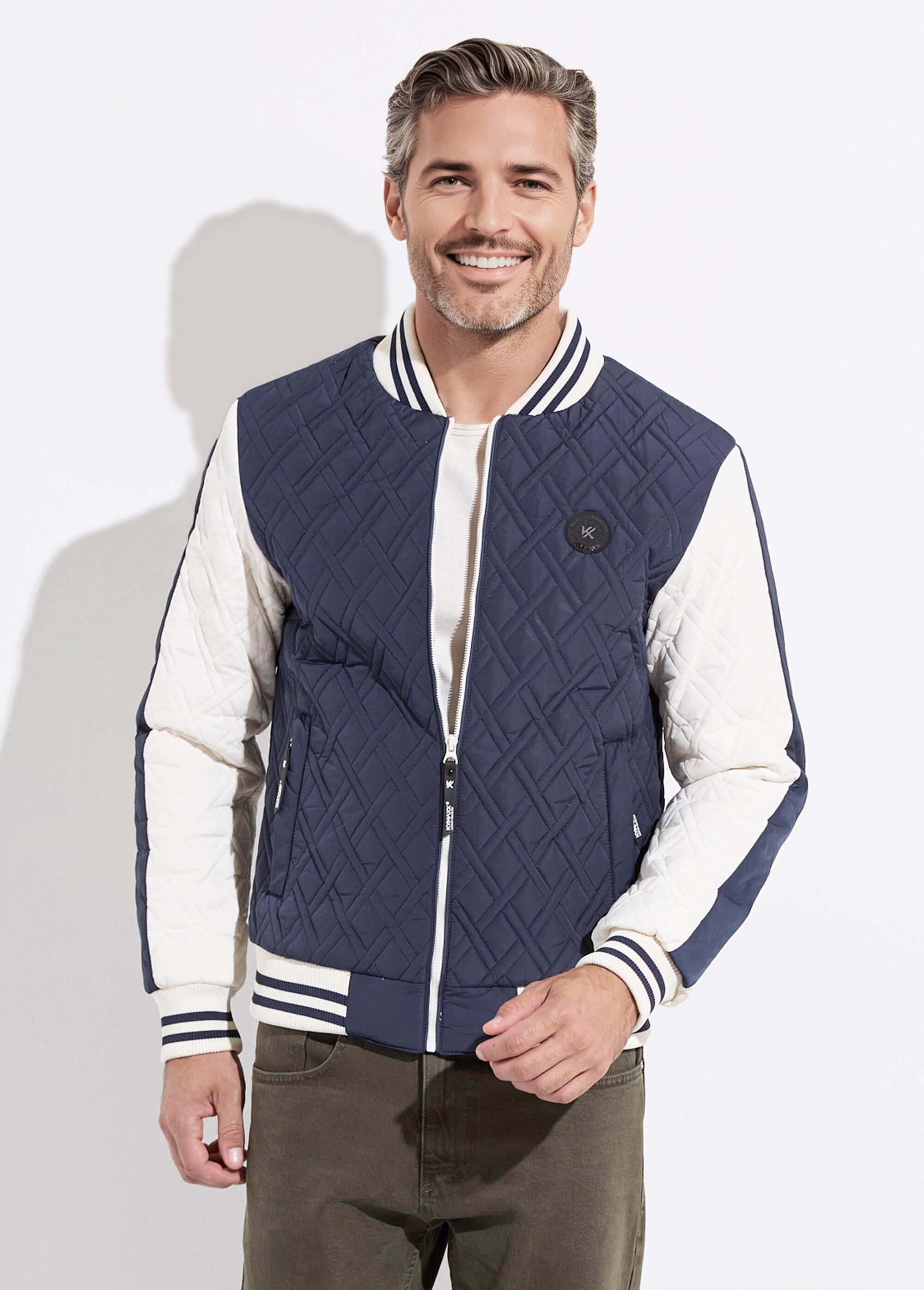 Blouson teddy matelassé losanges Homme Bleu KYM5330 FA1