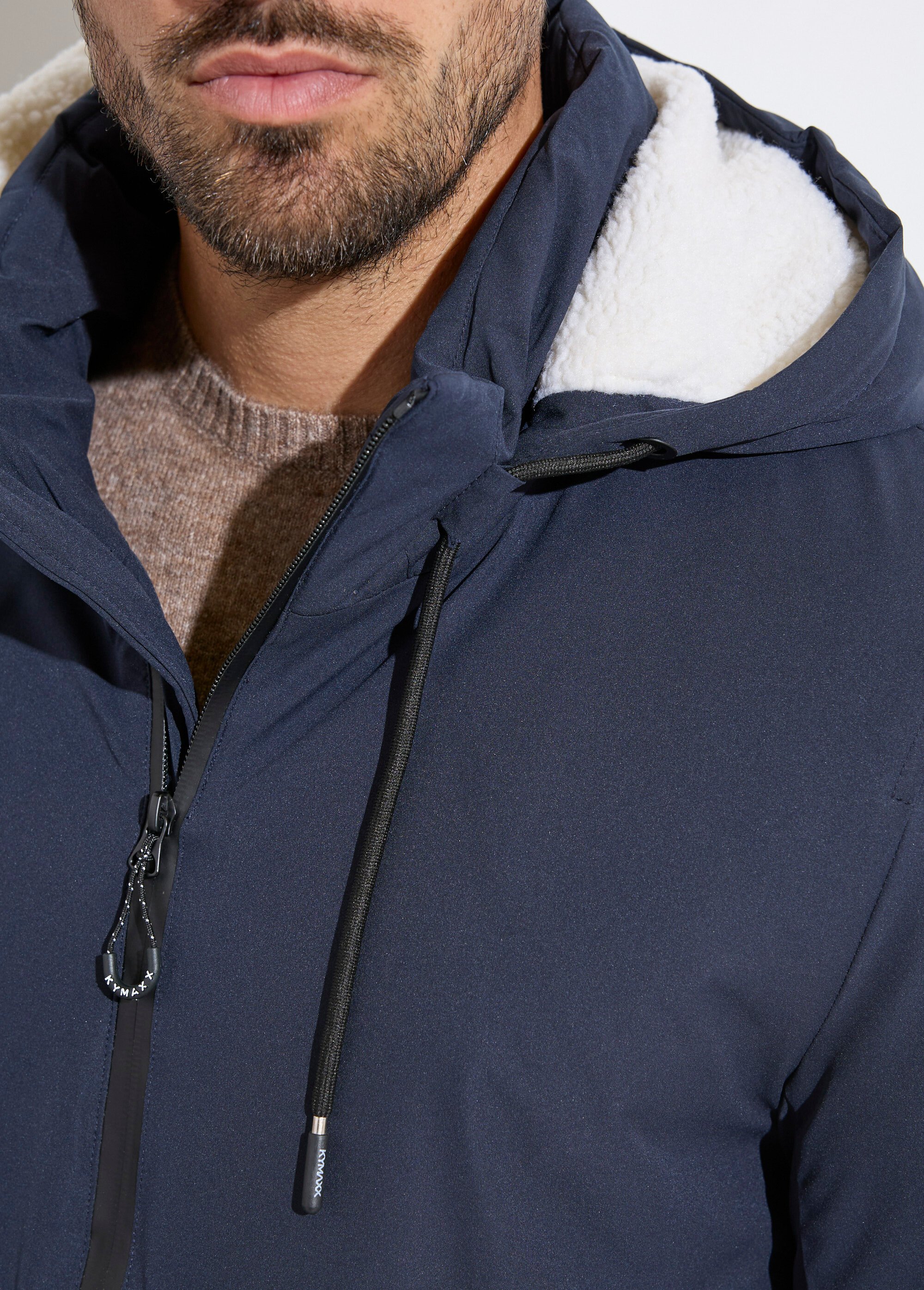 Parka casual fourrée à capuche Homme Bleu KYM5278 DE1