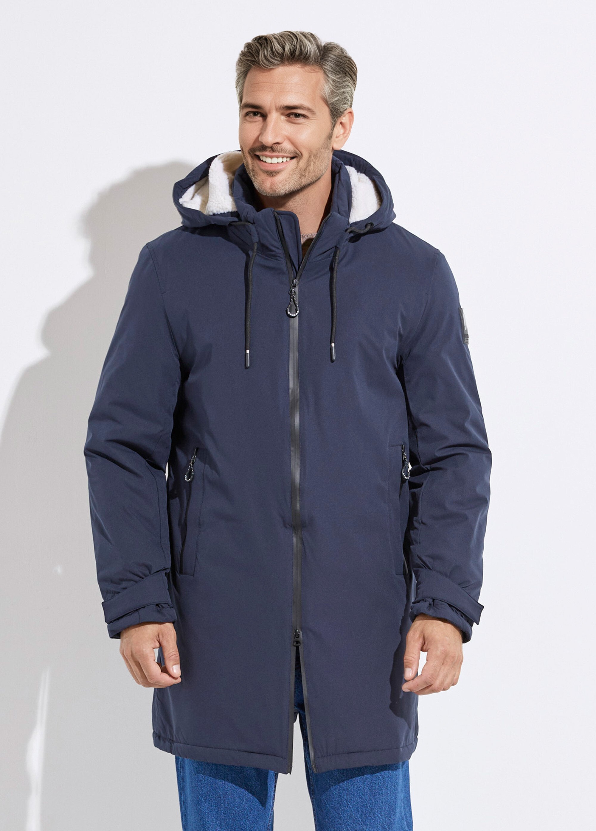 Parka casual fourrée à capuche Homme Bleu KYM5278 FA1