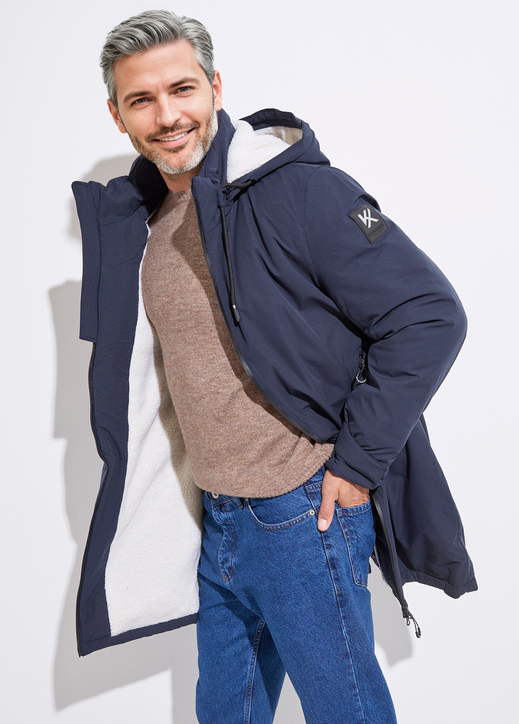 Parka casual fourrée à capuche Homme Bleu KYM5278 MV1