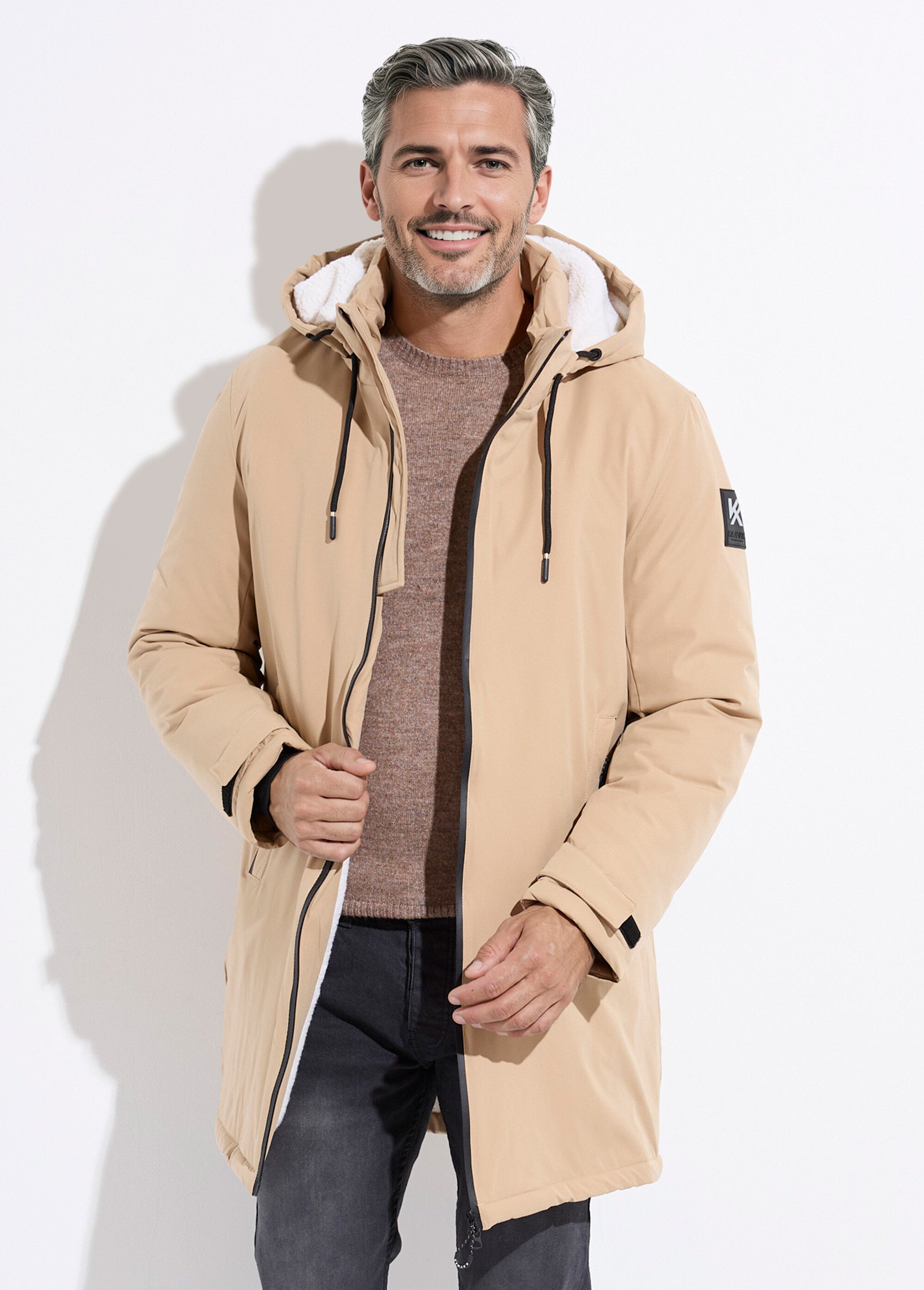 Parka casual fourrée à capuche Homme Beige KYM5278 FA1