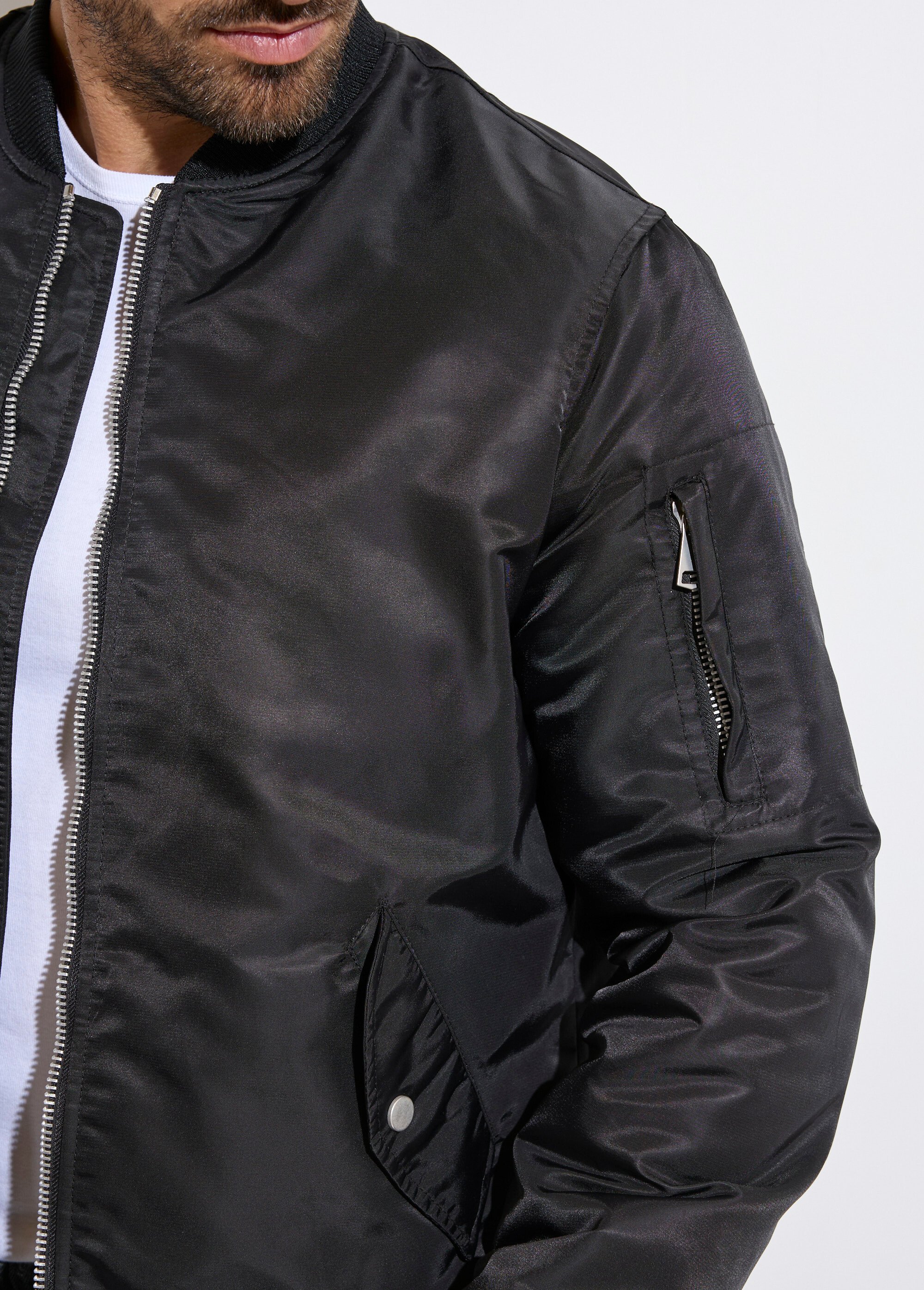 Blouson bomber satiné zip métal Homme Noir FRIQQ161S98-1 DE1