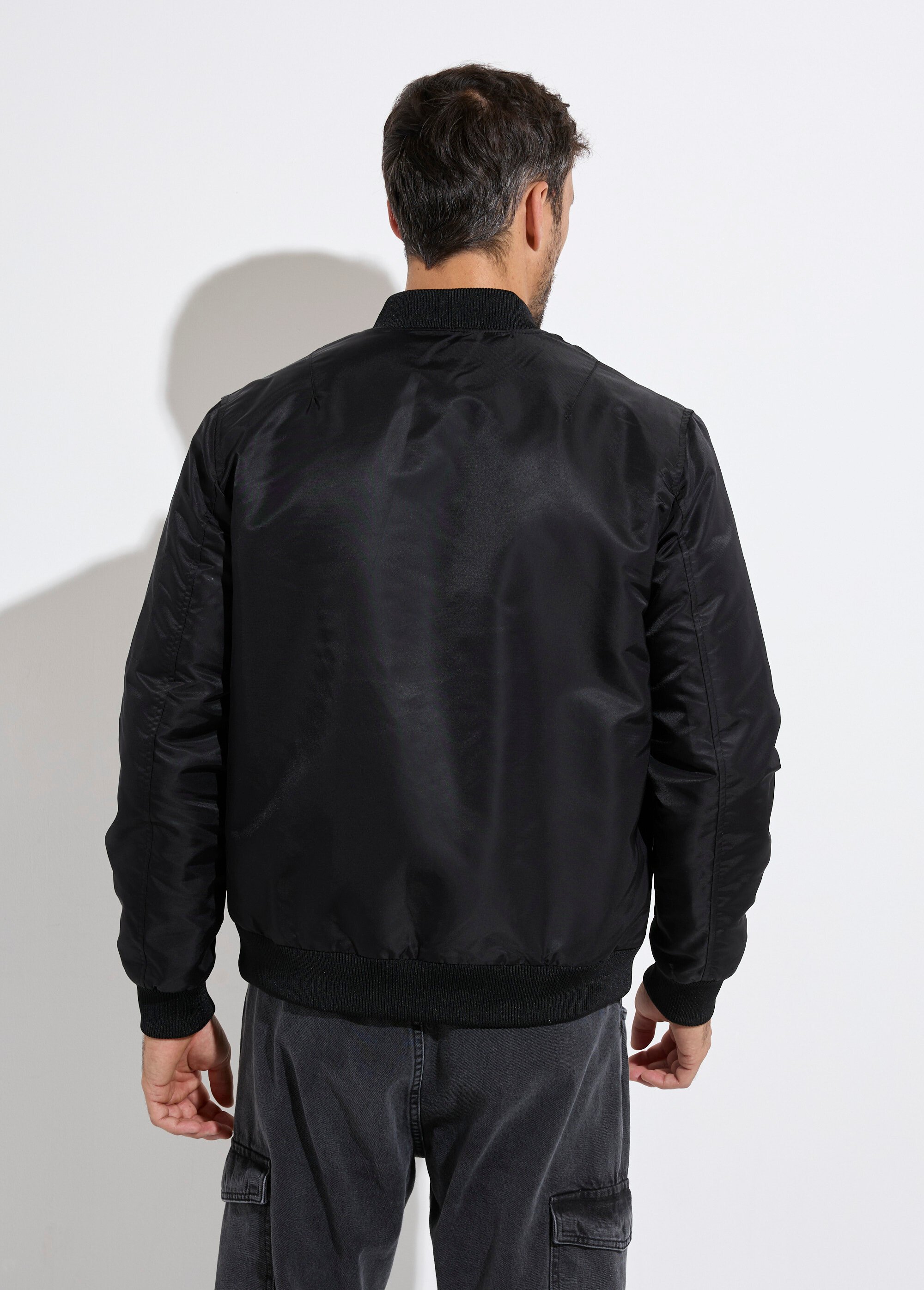 Blouson bomber satiné zip métal Homme Noir FRIQQ161S98-1 DO1