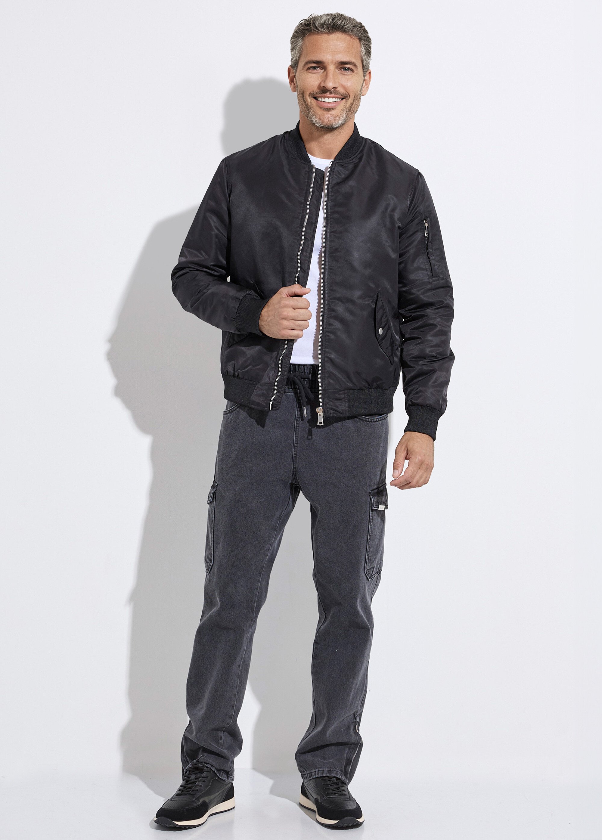 Blouson bomber satiné zip métal Homme Noir FRIQQ161S98-1 SF1