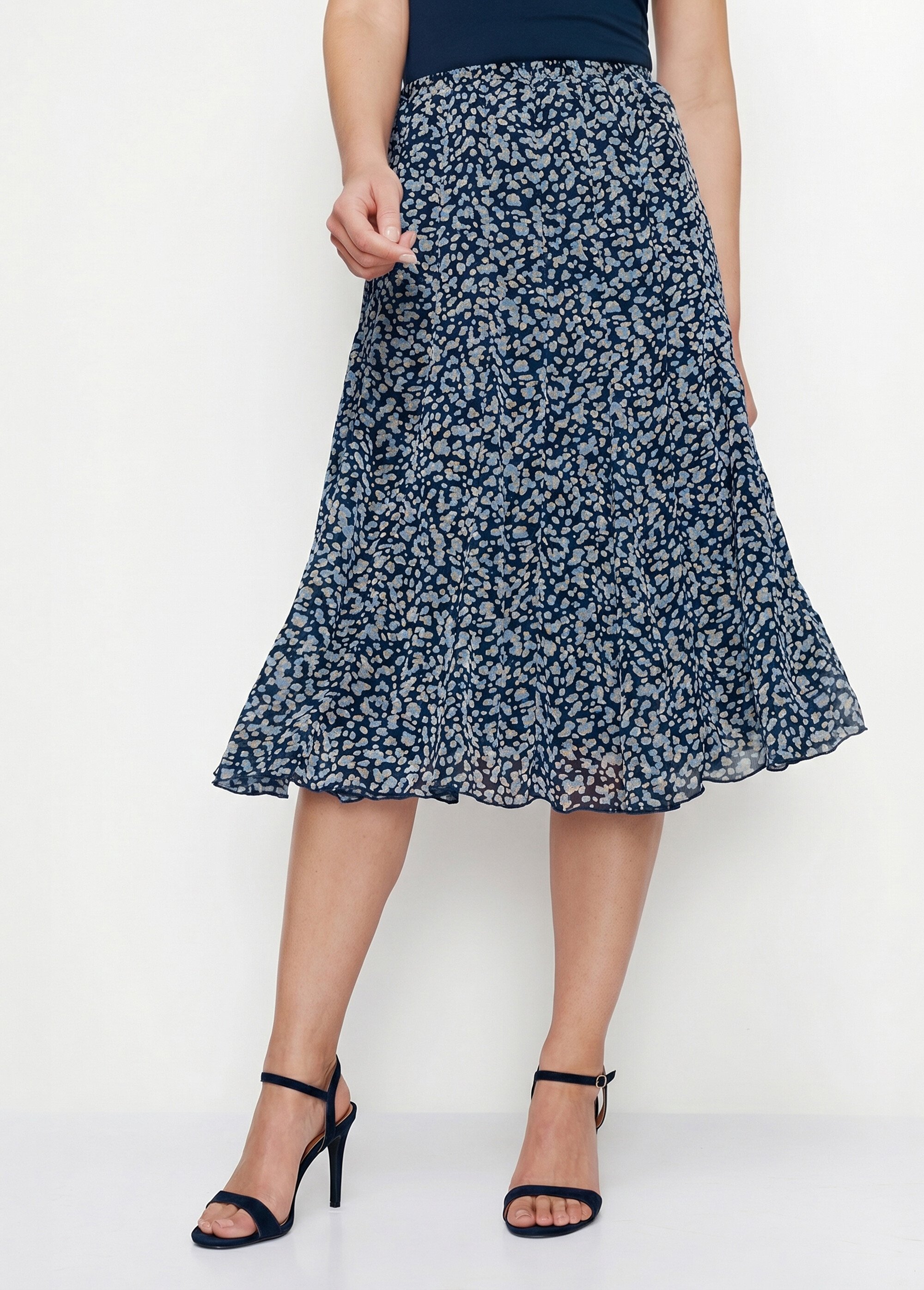 Jupe évasée voile imprimé mi longue Femme Bleu LOUISE FA1