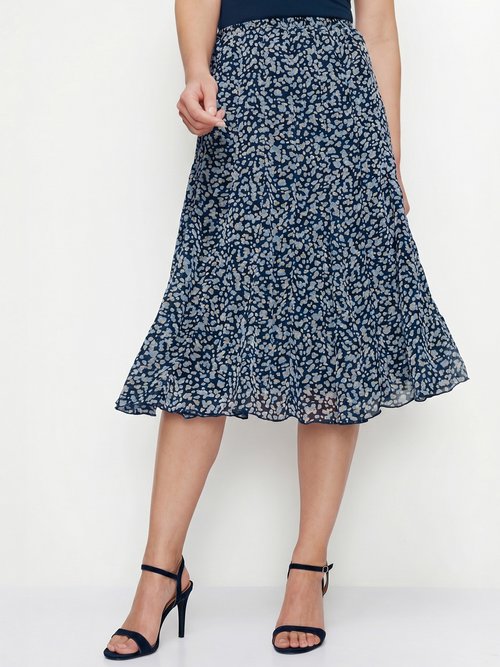 Jupe évasée voile imprimé mi longue Femme Bleu LOUISE FA1