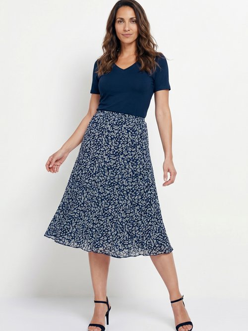 Jupe évasée voile imprimé mi longue Femme Bleu LOUISE MV1