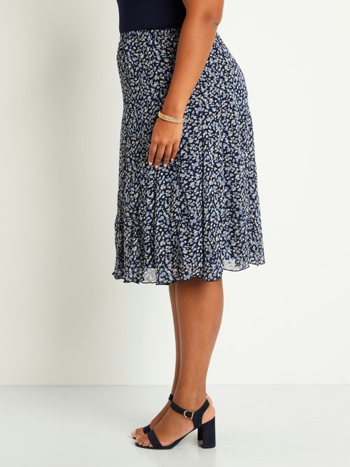 Jupe évasée voile imprimé mi longue Femme Grande Taille Bleu LOUISE PR1