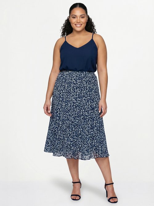 Jupe évasée voile imprimé mi longue Femme Grande Taille Bleu LOUISE SI1