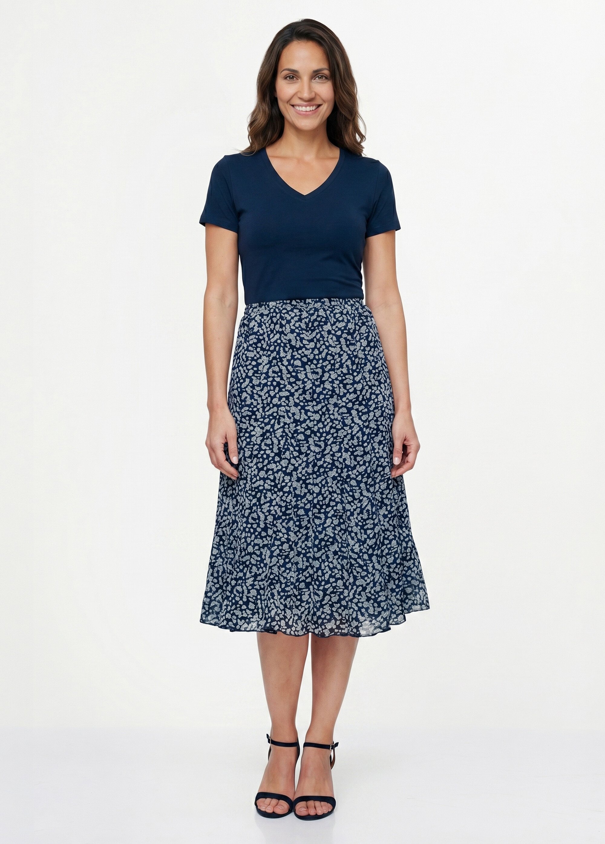 Jupe évasée voile imprimé mi longue Femme Bleu LOUISE SI1