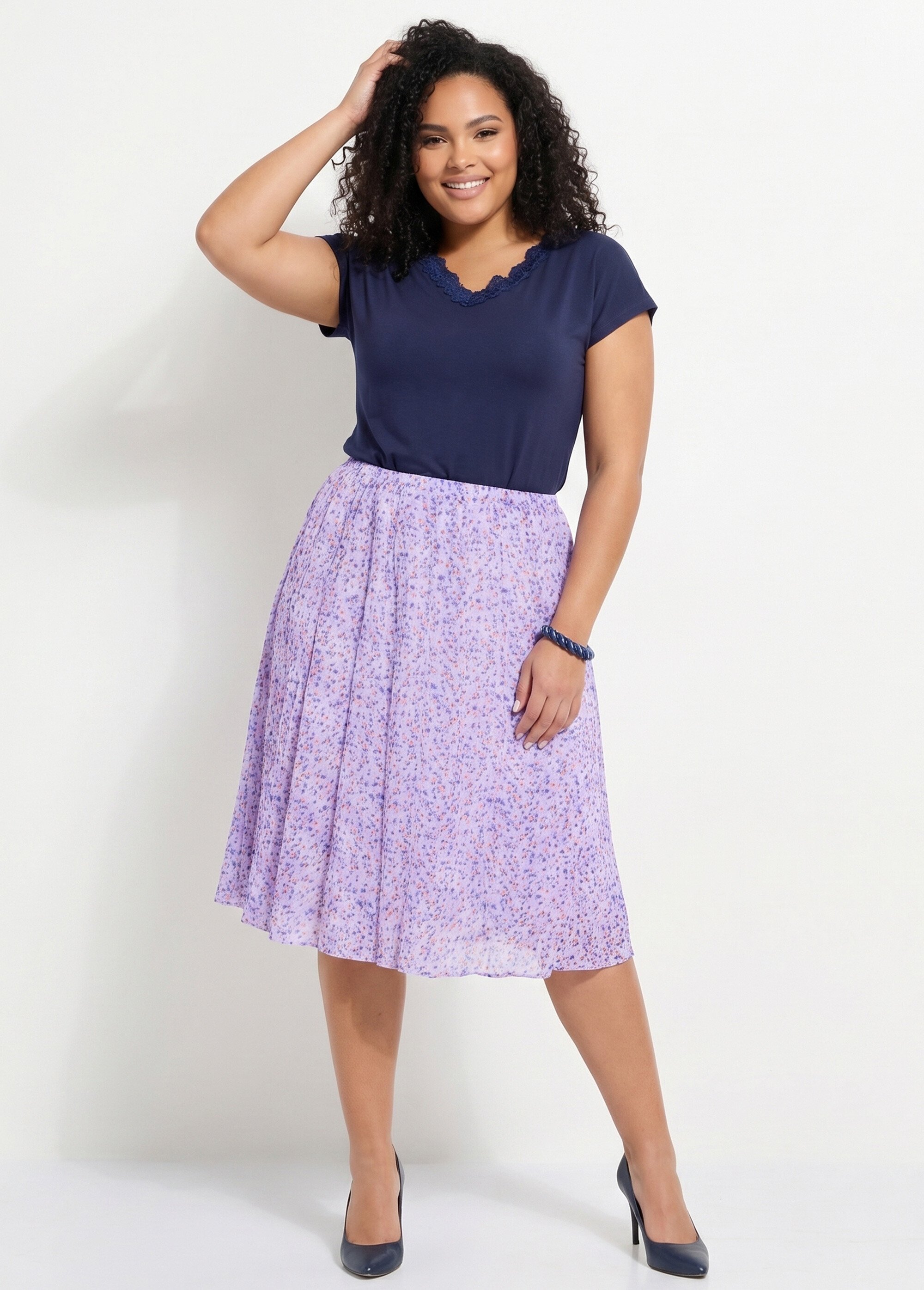 Jupe évasée voile imprimé mi longue Femme Grande Taille Violet LOUISE MV1