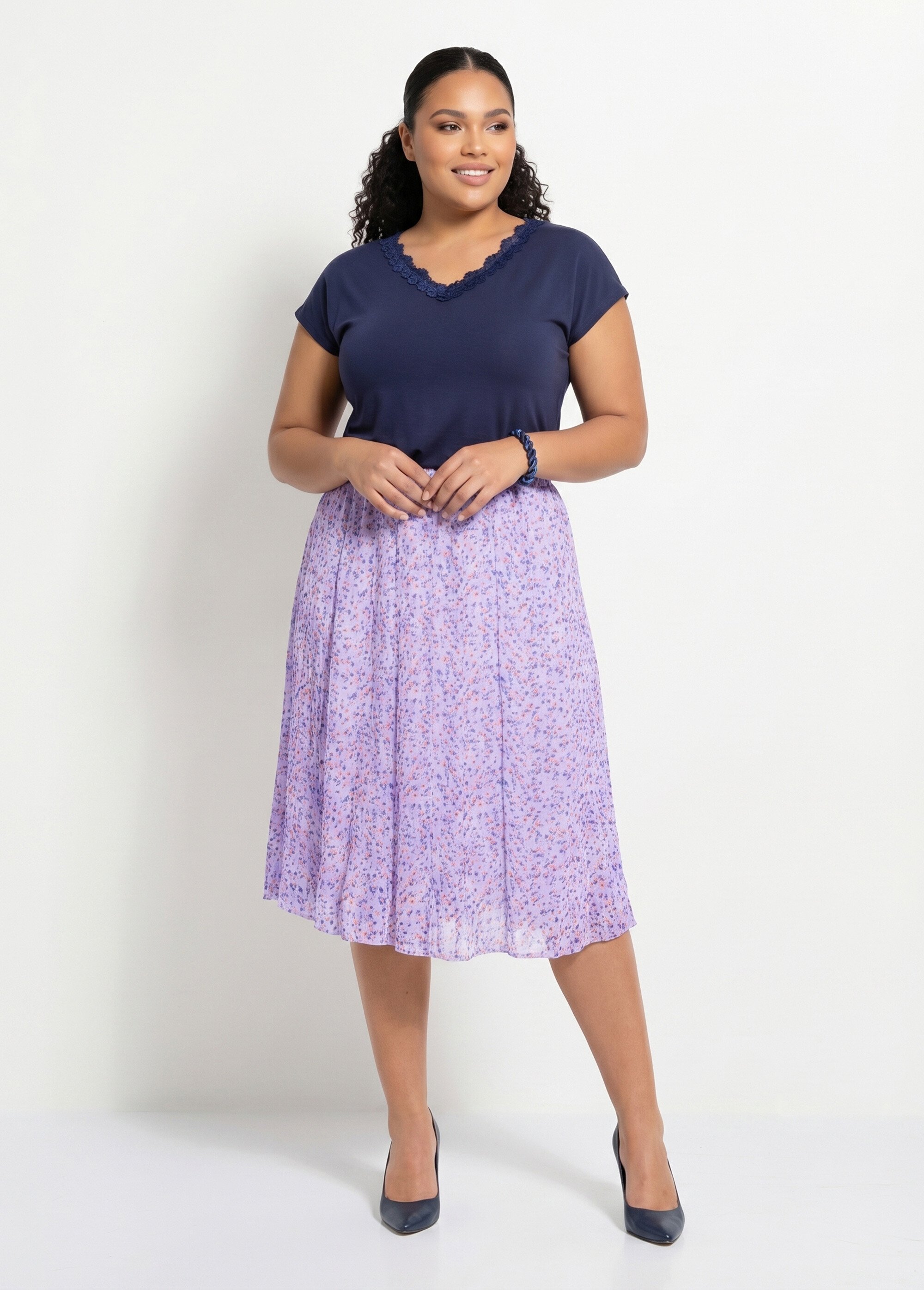 Jupe évasée voile imprimé mi longue Femme Grande Taille Violet LOUISE SI1