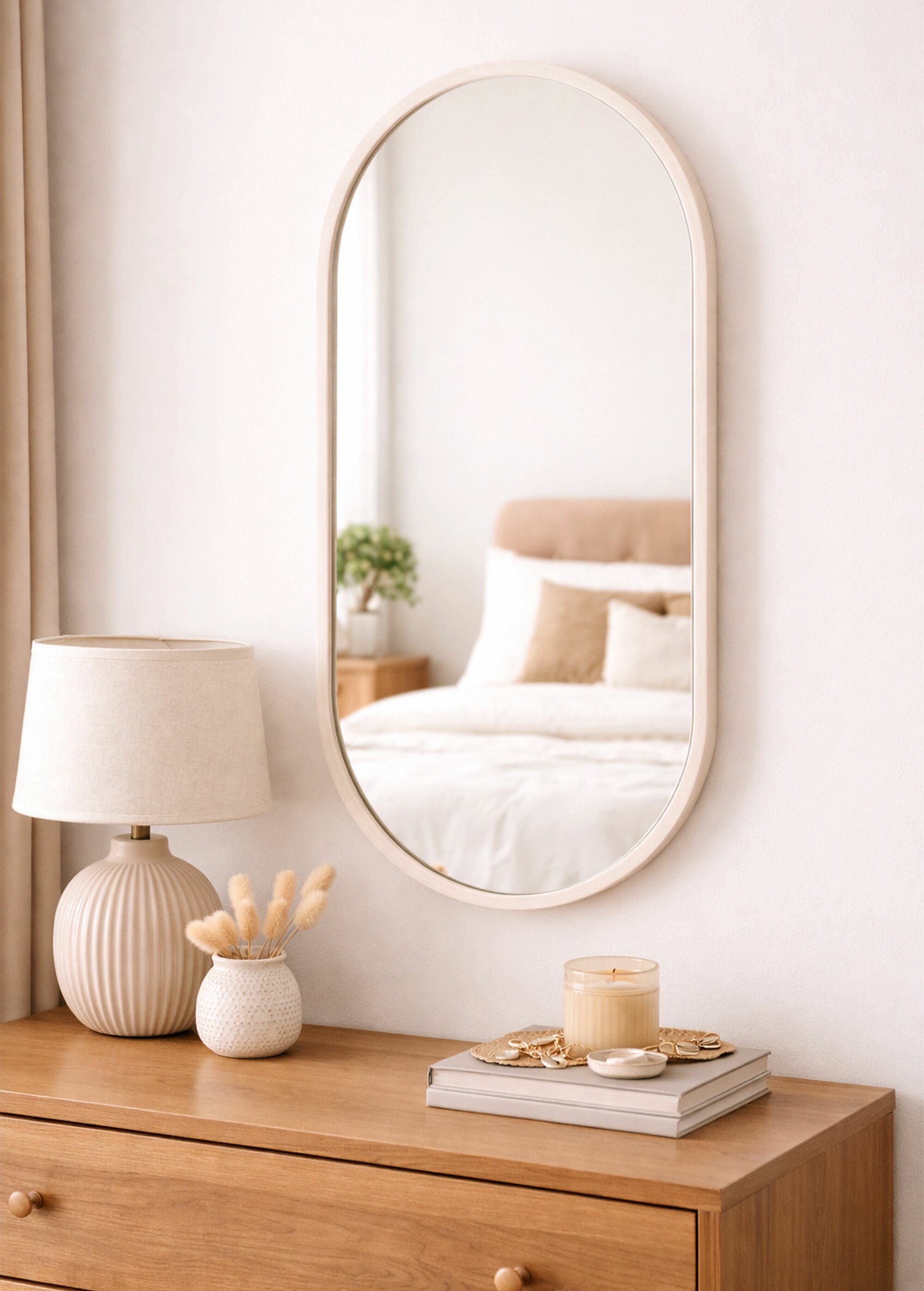 Miroir ovale avec contour fin en métal Beige KP-FL2800220 SI1