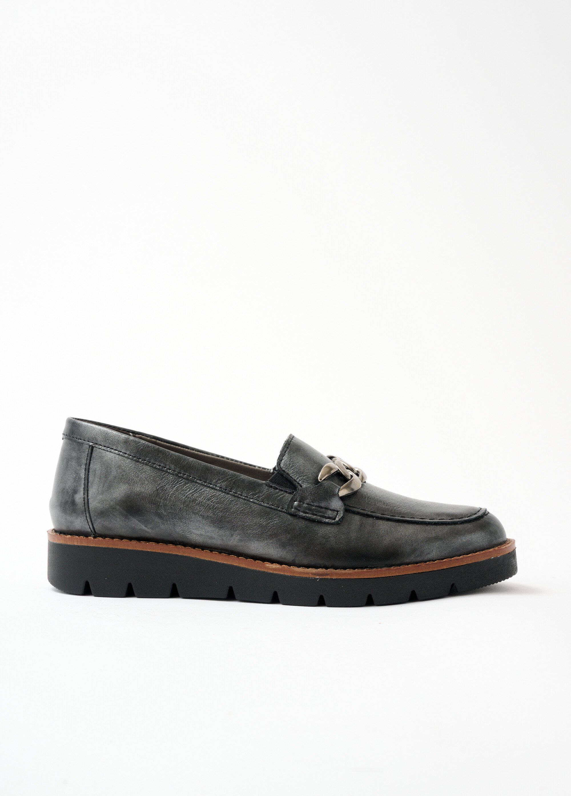 Mocassins grande largeur cuir chaîne à maillons Femme Argenté OCTA DR1