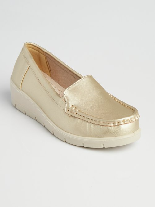 Mocassins avec semelle compensée fantaisie Femme Doré LBSDYH8822 FA1