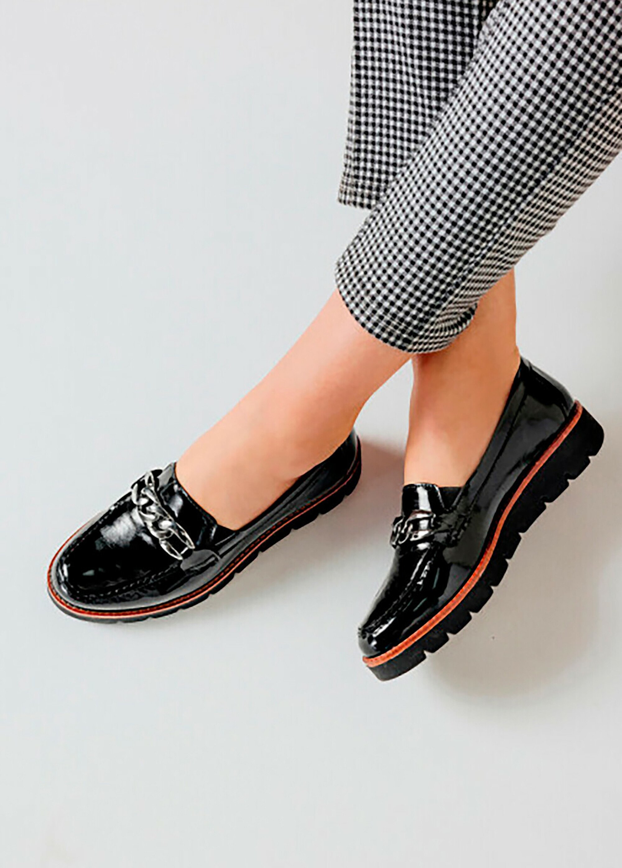 Mocassins grande largeur cuir chaîne à maillons Femme Noir OCTA SF1