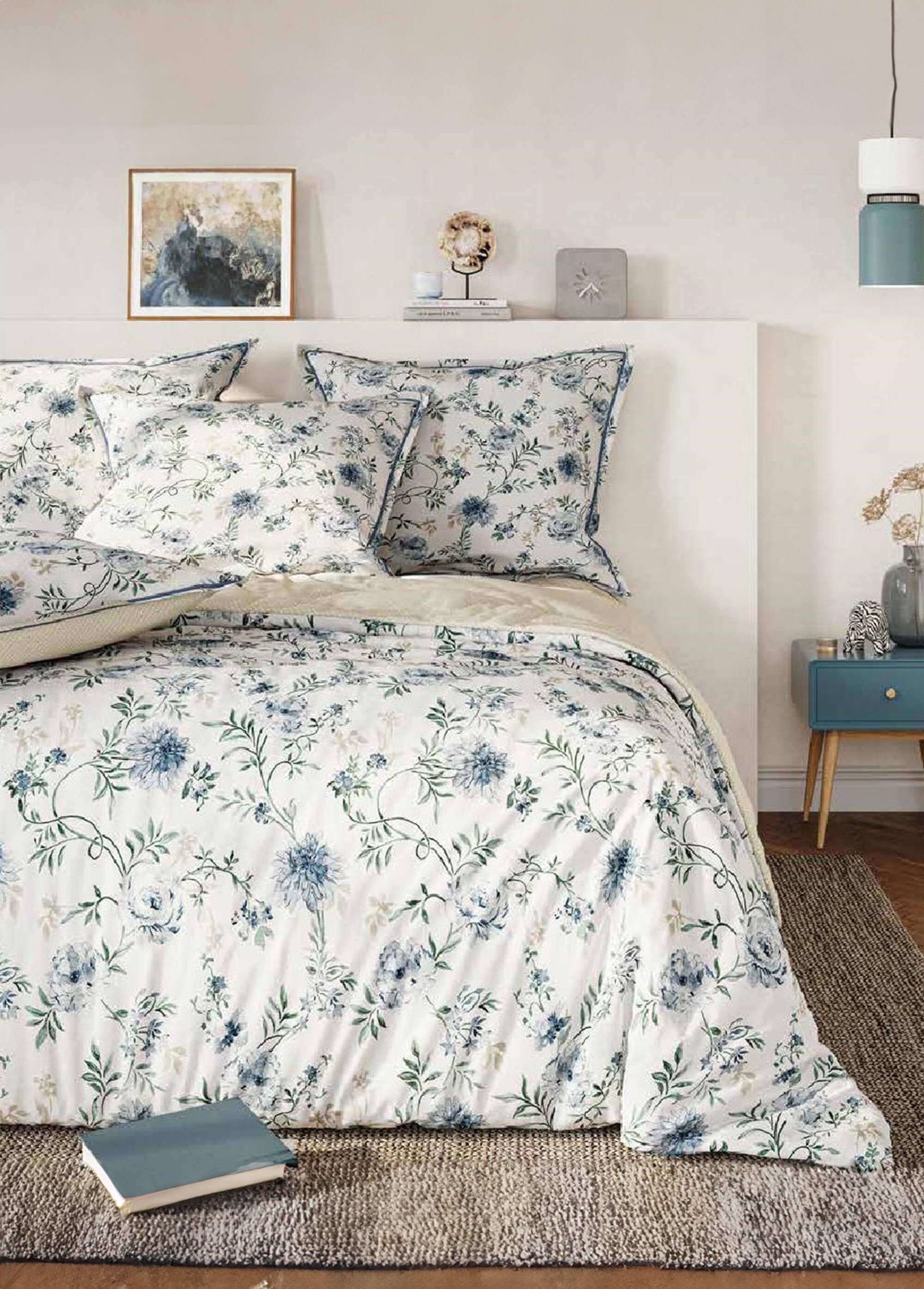Parure de lit 3 pièces avec housse de couette, bleuets
