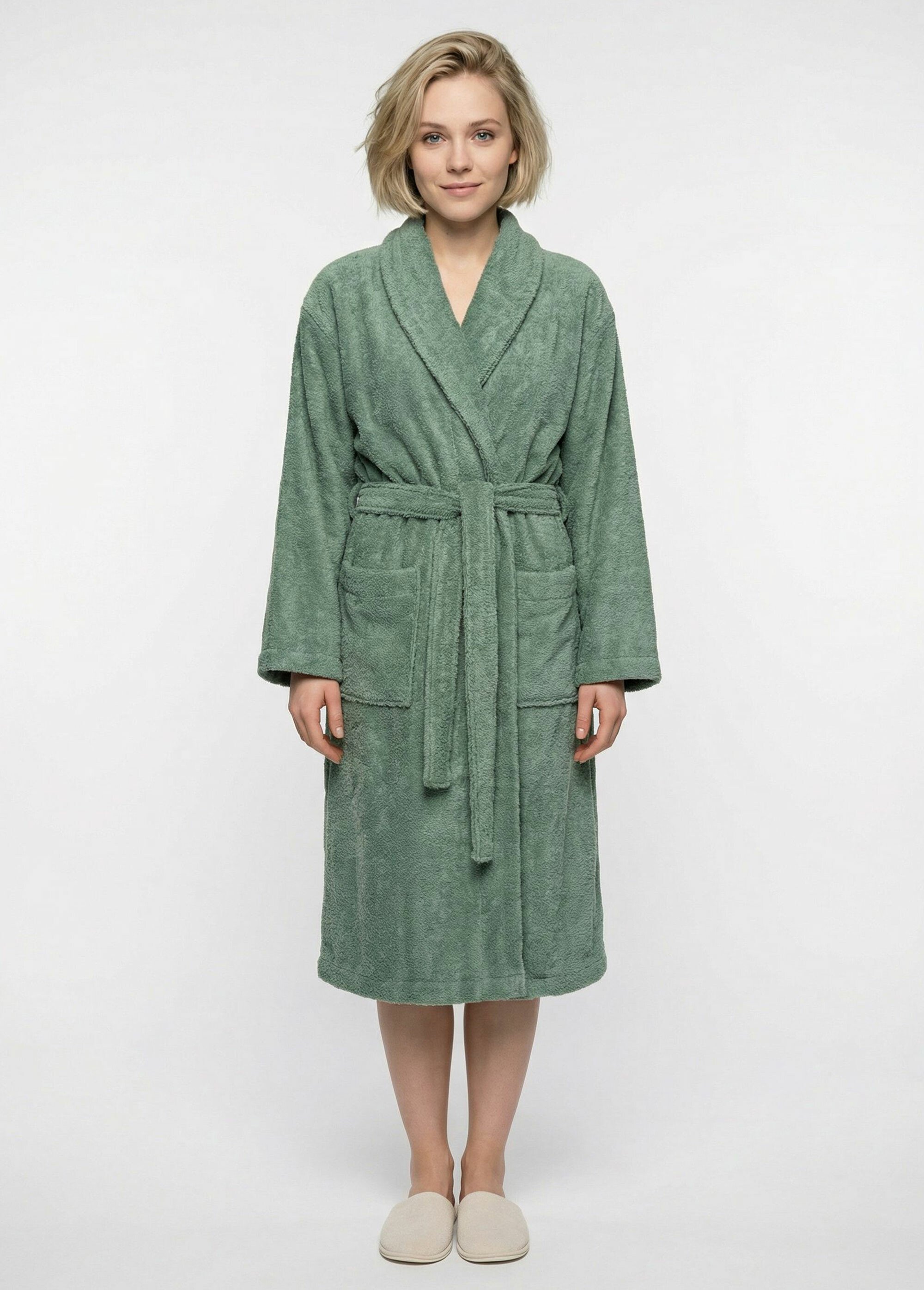 Peignoir long en éponge, avec col châle