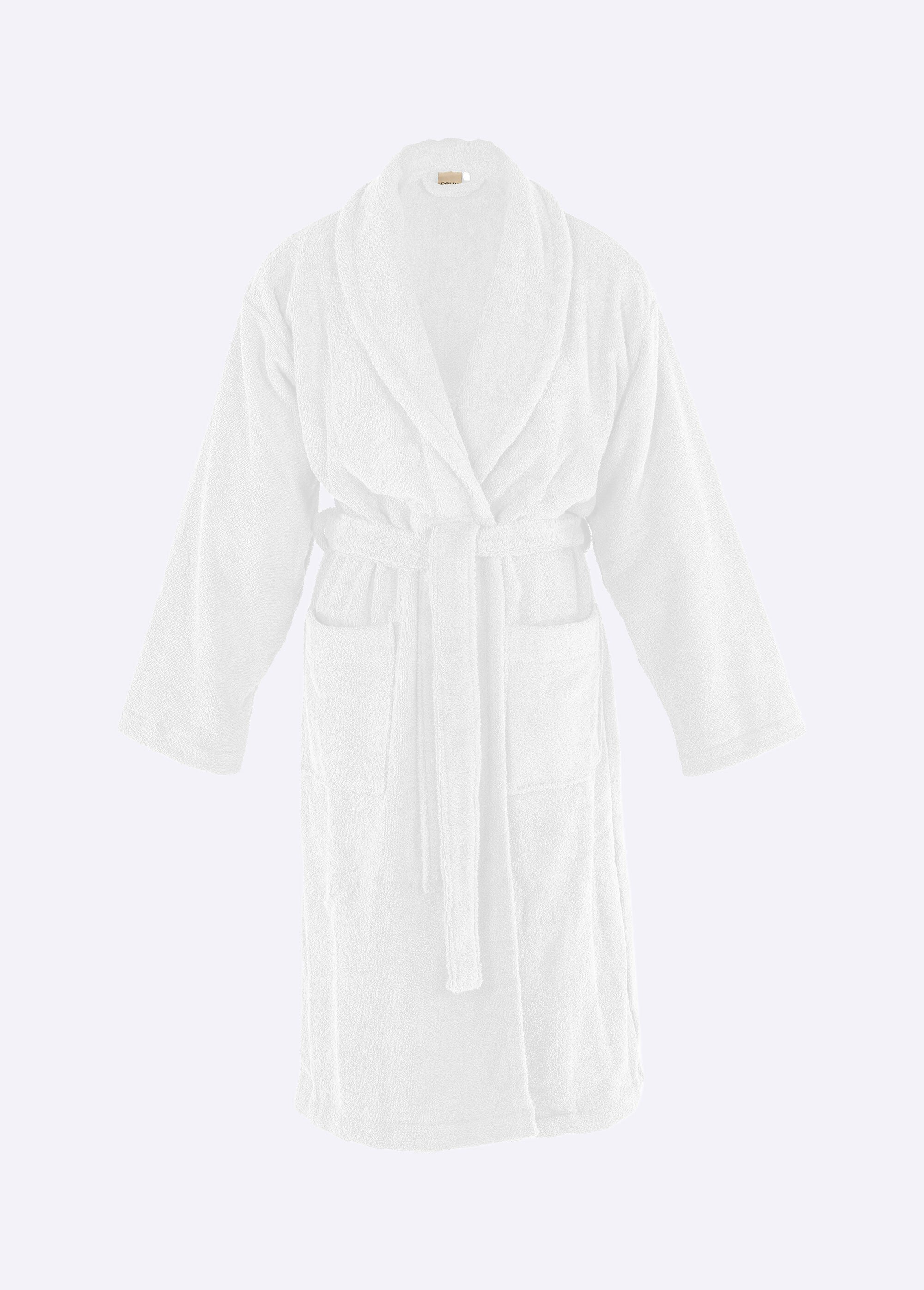 Peignoir long en éponge, avec col châle Blanc TIS-PEIGNODELUX DE1