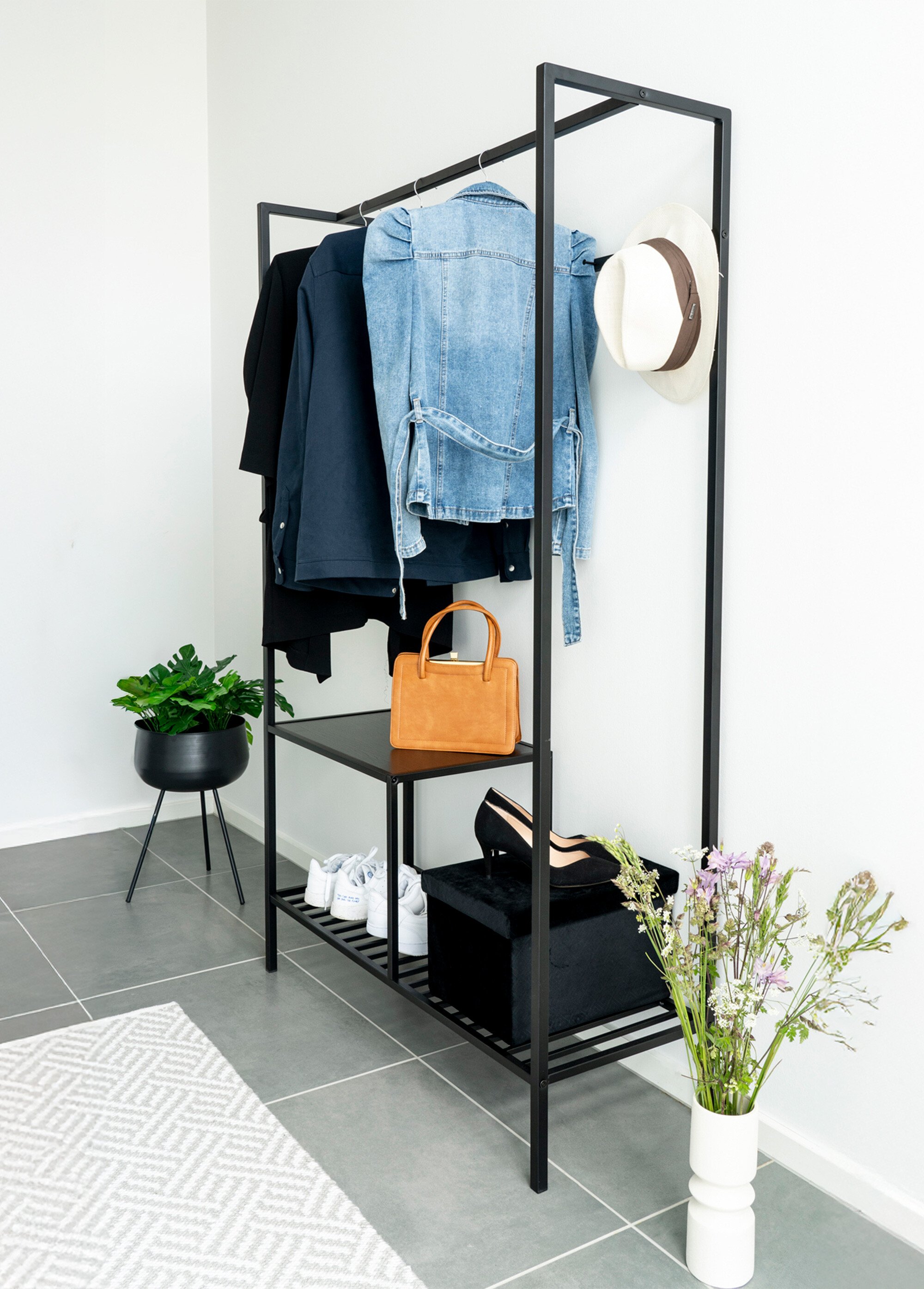 Penderie métal 2 niveaux + 2 barres NOIR HN-3604070 SI1