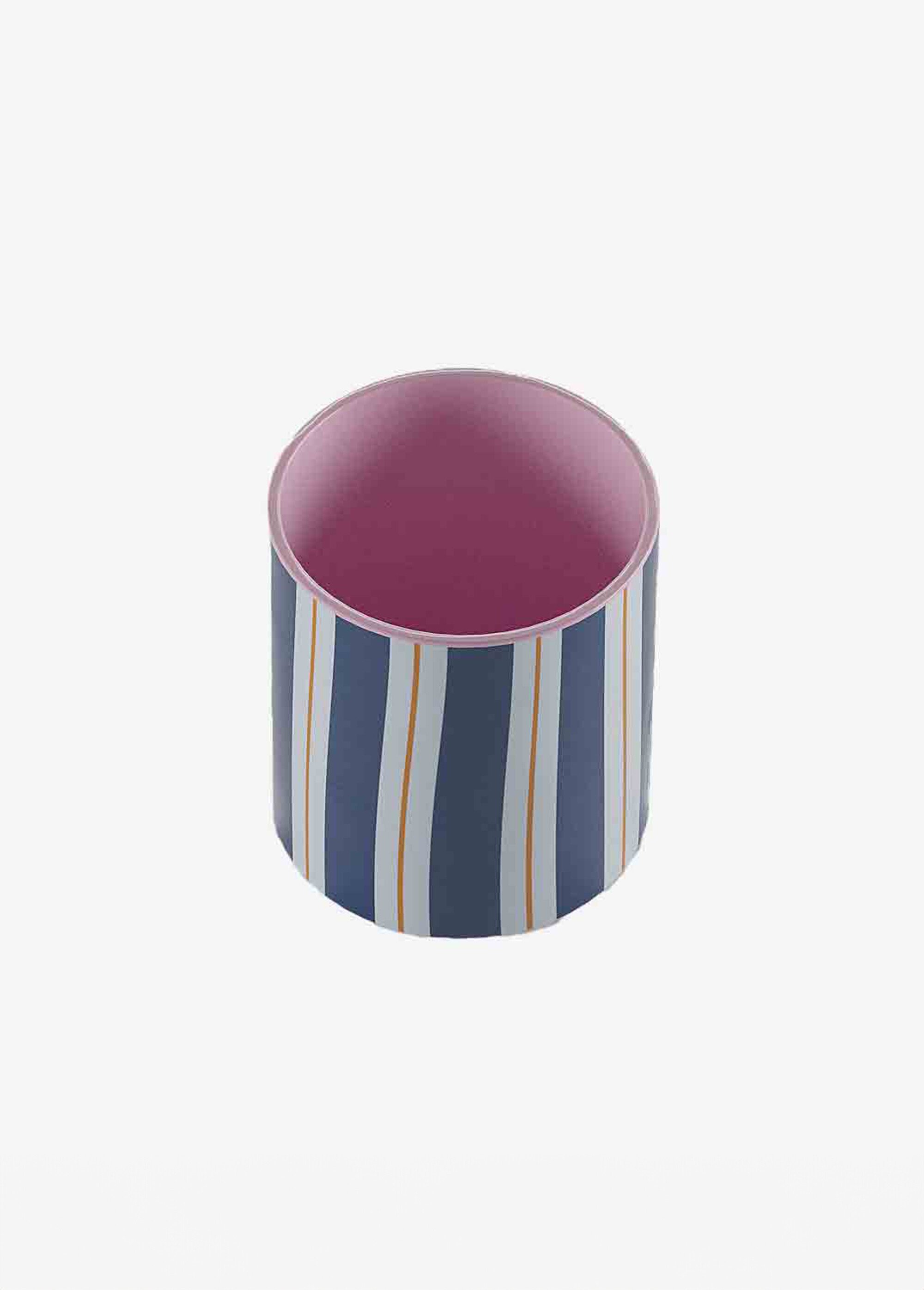 Petit vase cylindrique à rayures, céramique Bleu POT-ORLANDO DE1