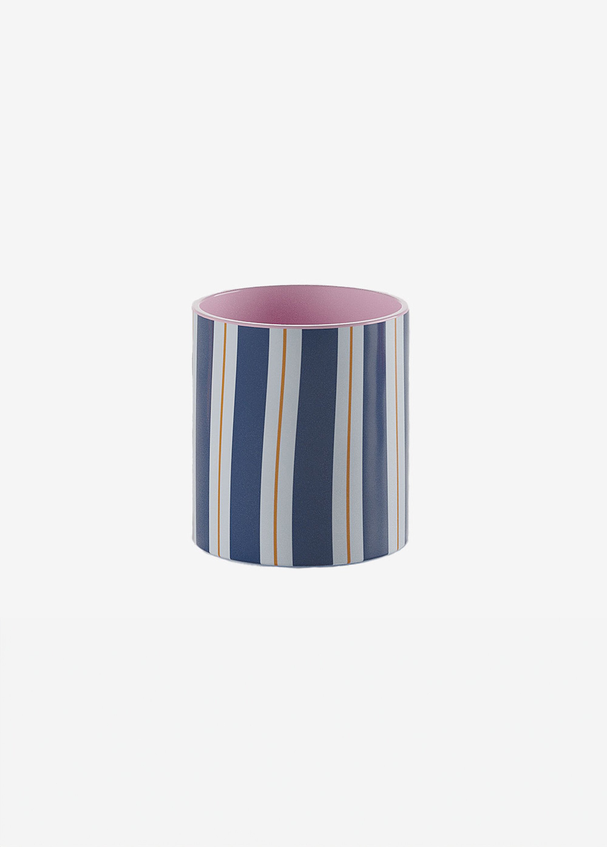 Petit vase cylindrique à rayures, céramique Bleu POT-ORLANDO FA1