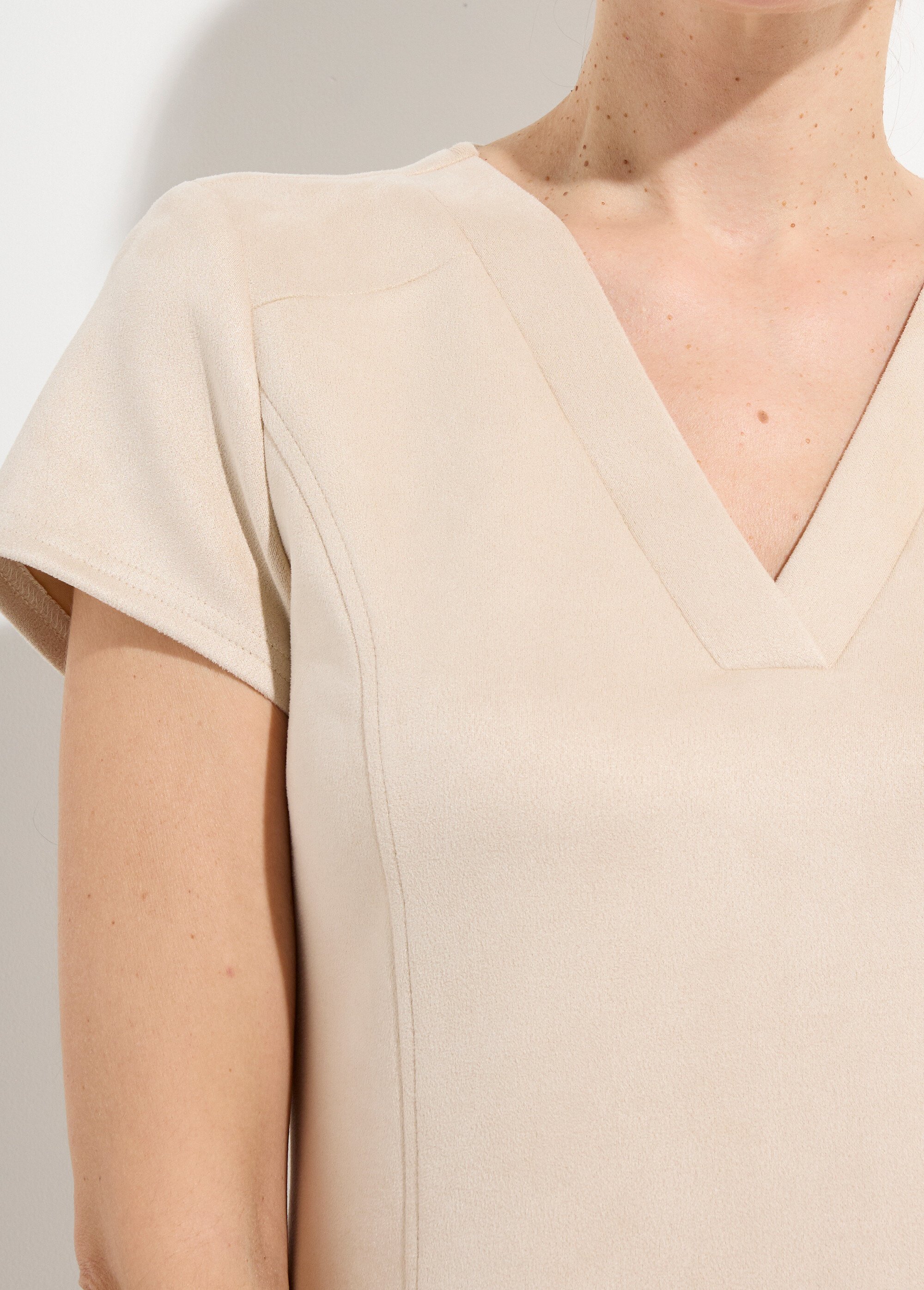 Robe courte tissu suédé velouté Femme Beige EDDA DE1