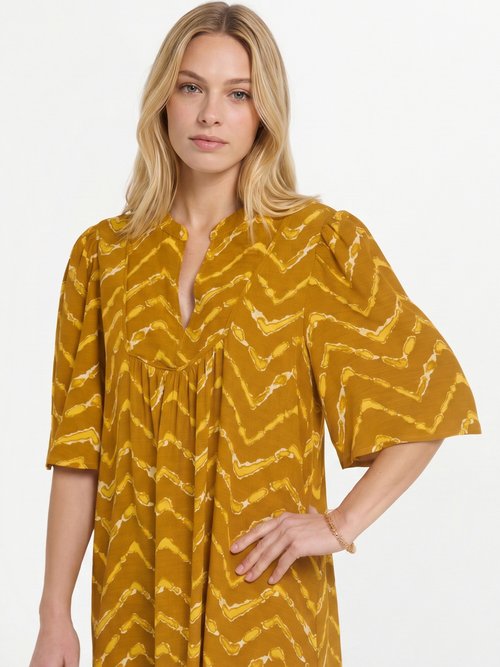 Robe ethnique courte manches évasées Femme Jaune ANG-MANESSA DE1