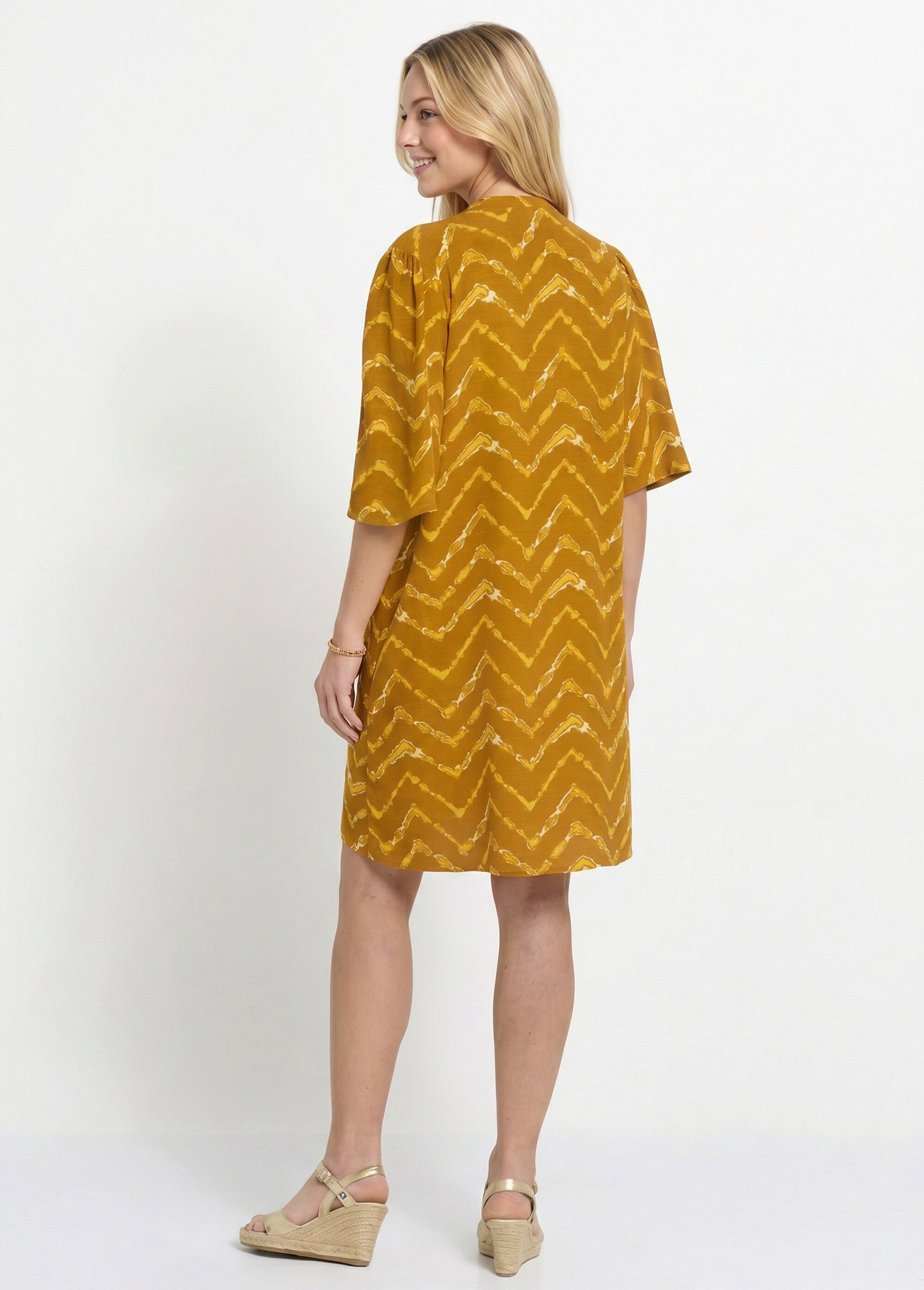 Robe ethnique courte manches évasées Femme Jaune ANG-MANESSA DO1