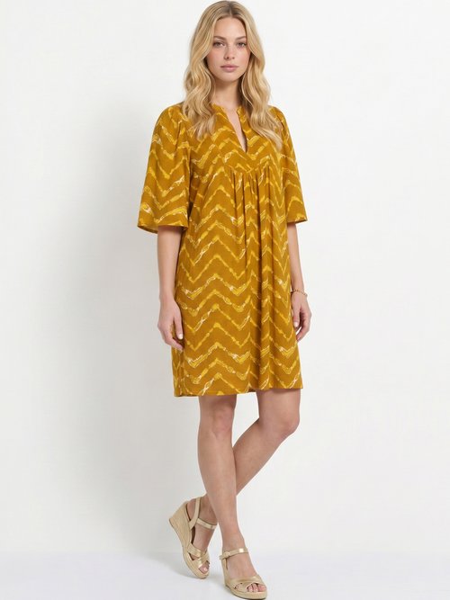 Robe ethnique courte manches évasées Femme Jaune ANG-MANESSA FA1