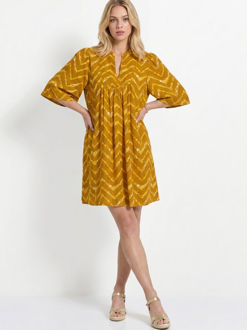 Robe ethnique courte manches évasées Femme Jaune ANG-MANESSA MV1