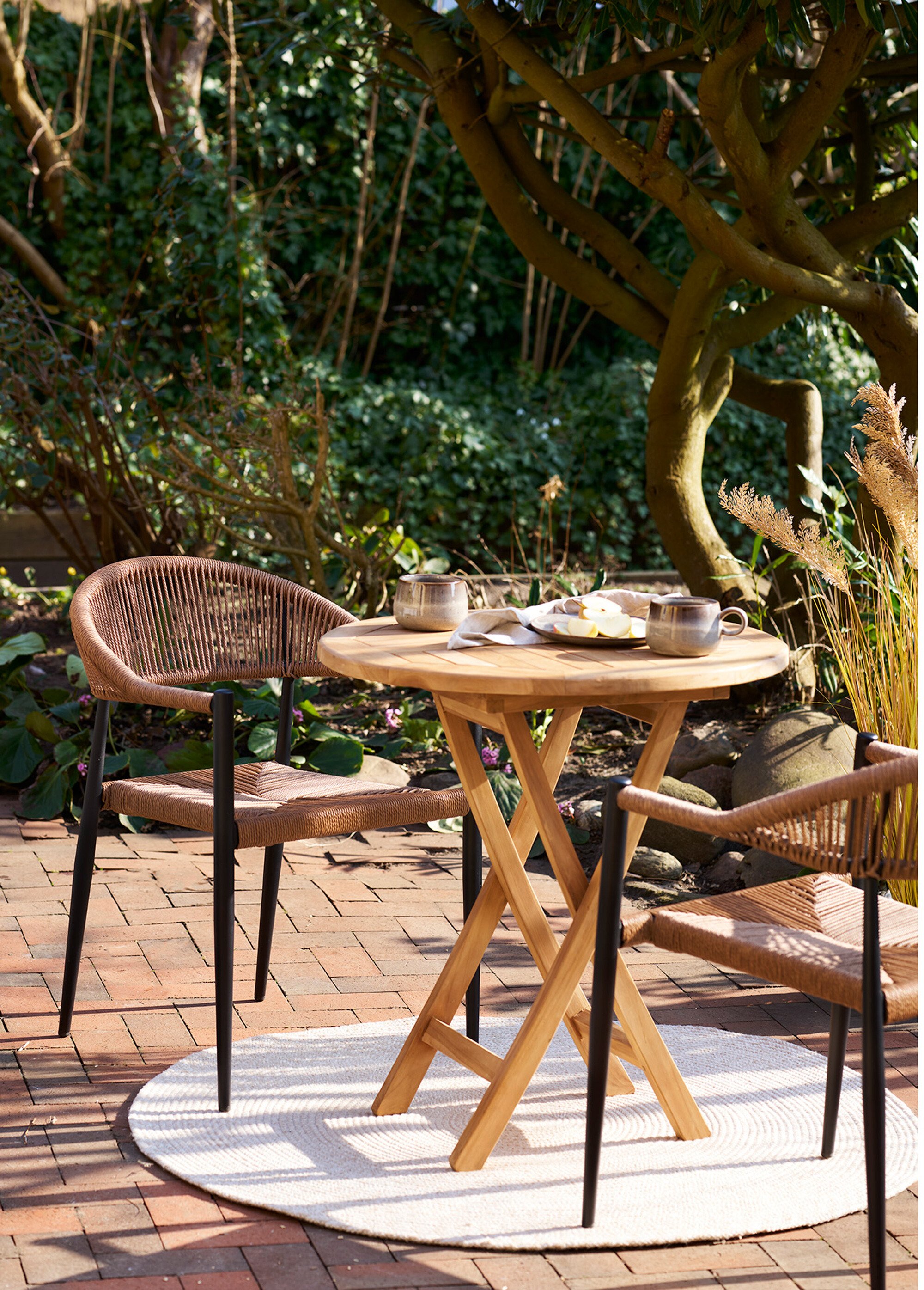 Table basse ronde pliante, bois de teck BEIGE HN-7501100 SI1