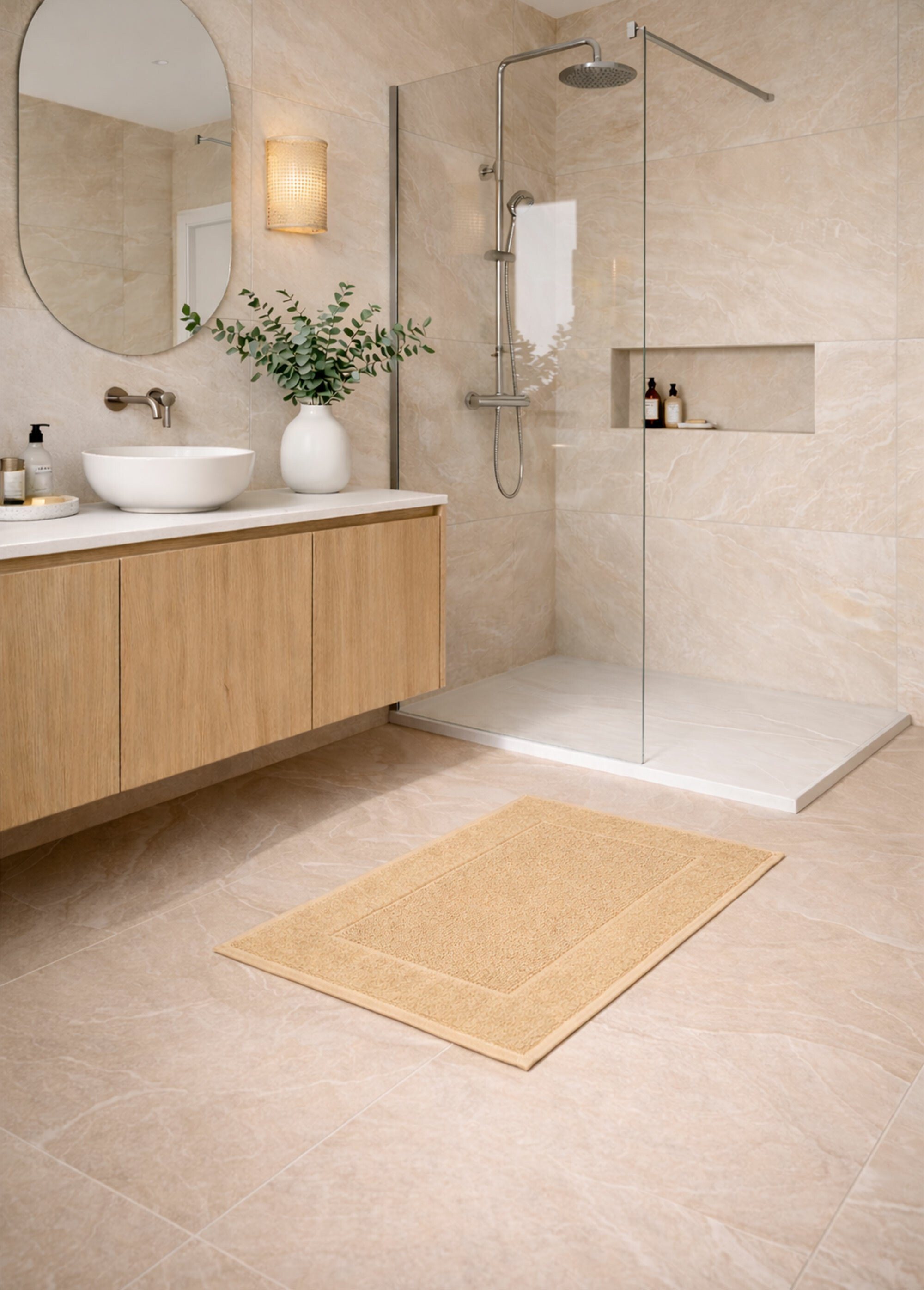 Tapis de bain en éponge avec fin liteau Beige TIS-TAPISDELUX SI1
