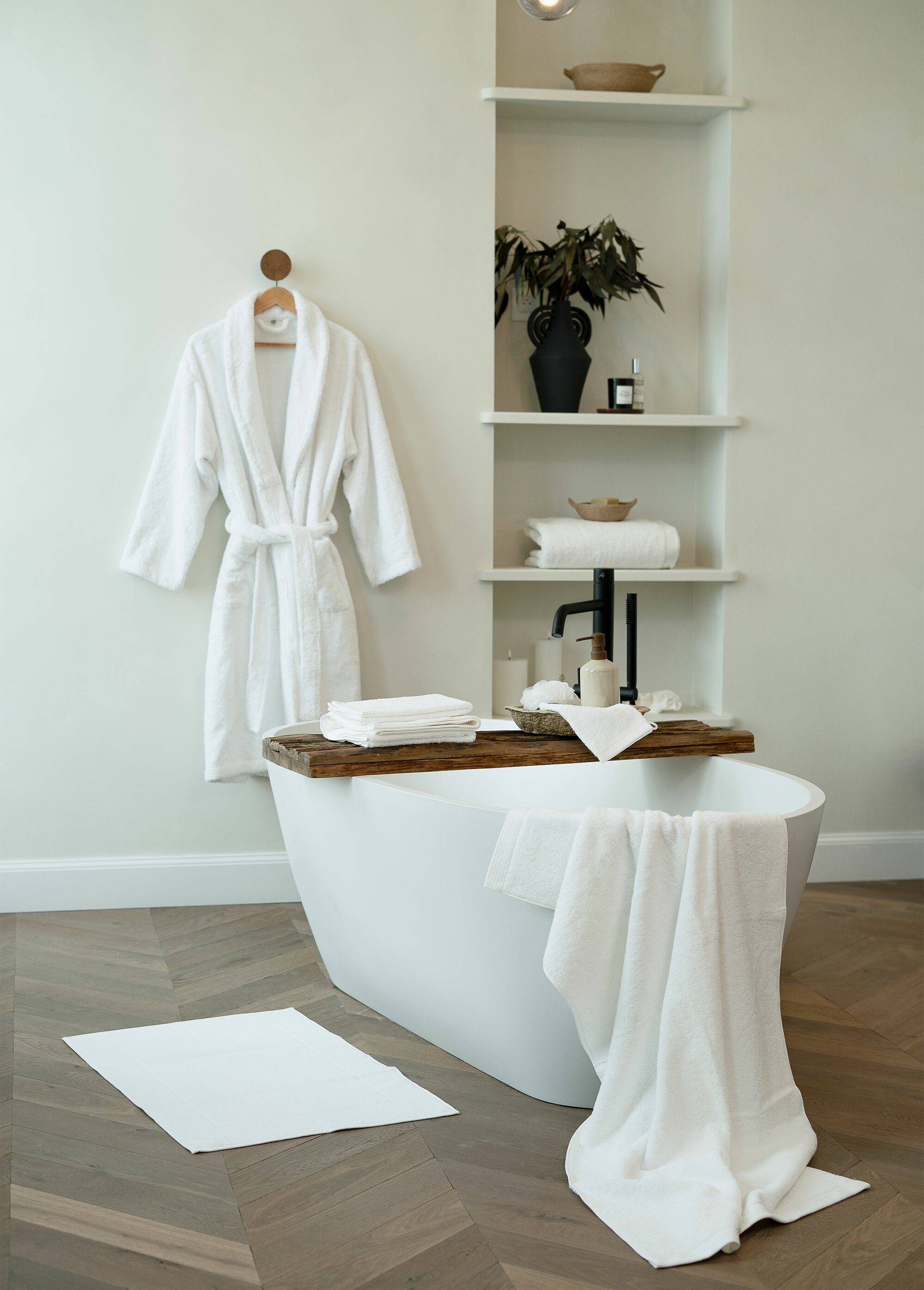 Tapis de bain en éponge avec fin liteau Blanc TIS-TAPISDELUX SI1