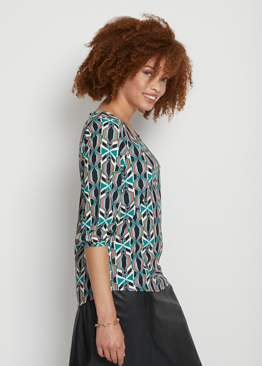 Tunique col rond courte imprimé graphique Femme Vert CHICHI DR1